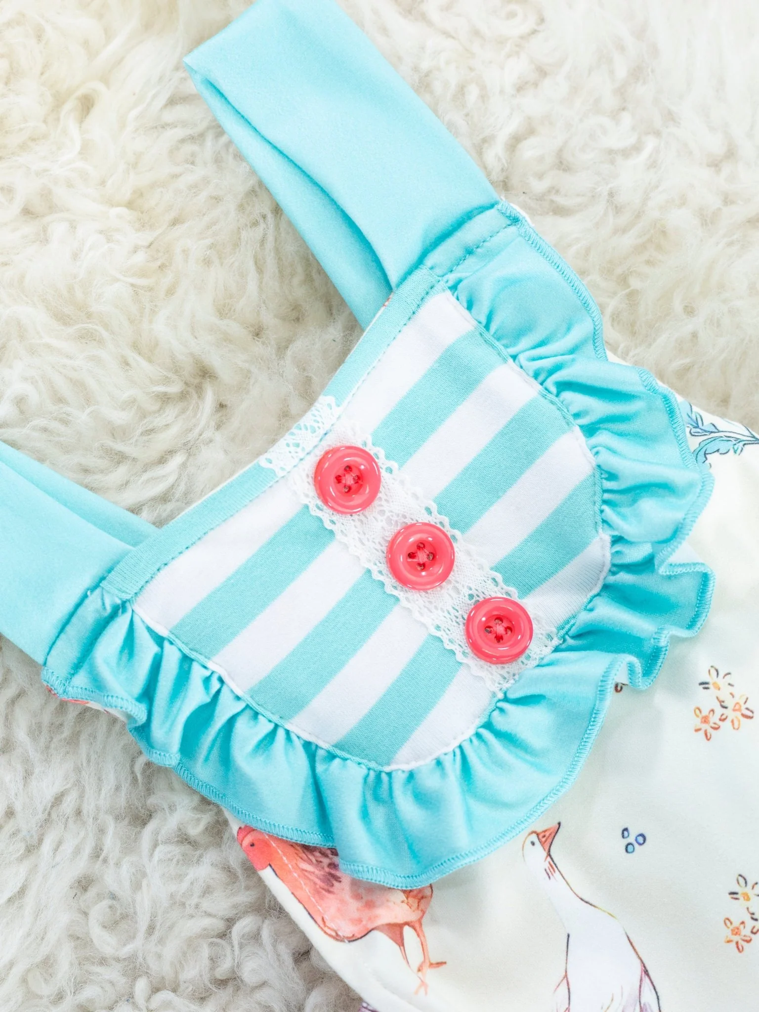 Blue Striped Flock Ruffle Bubble Romper - Image 2