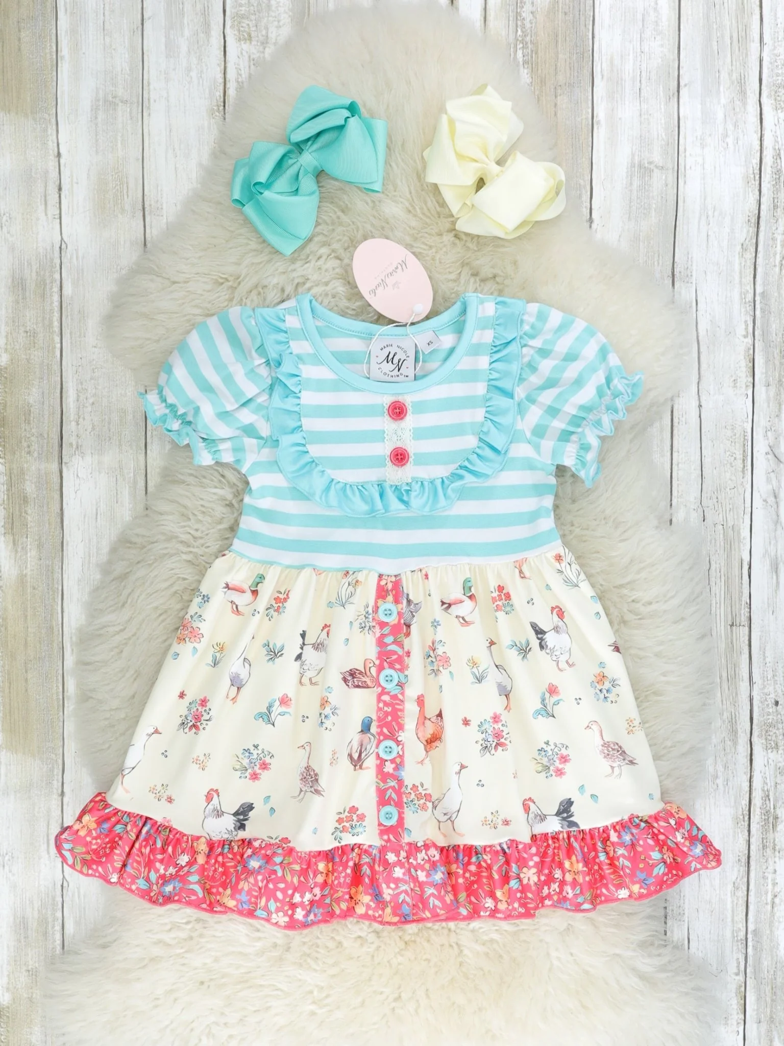 Blue Striped Flock Ruffle Dress