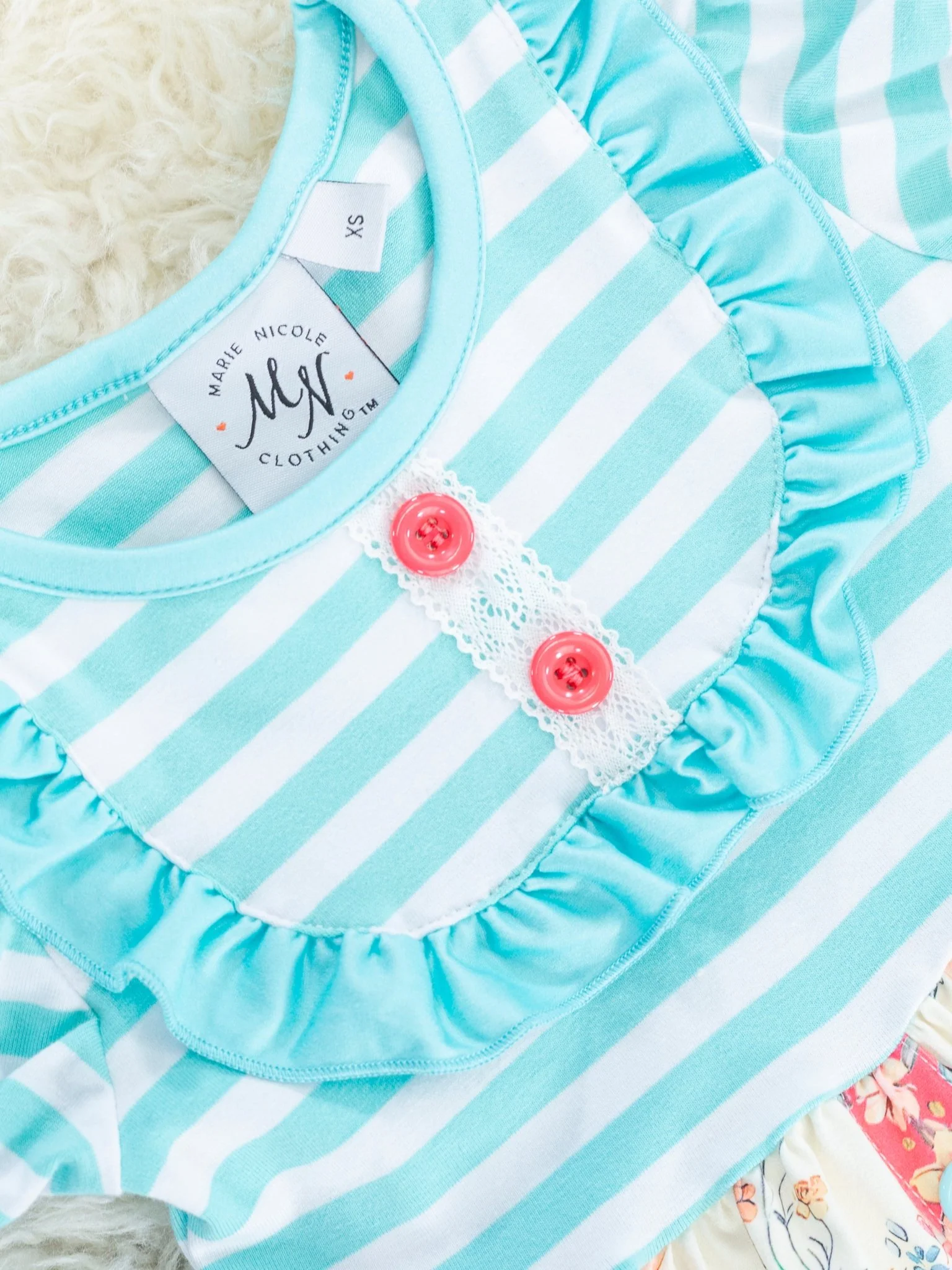 Blue Striped Flock Ruffle Dress - Image 2