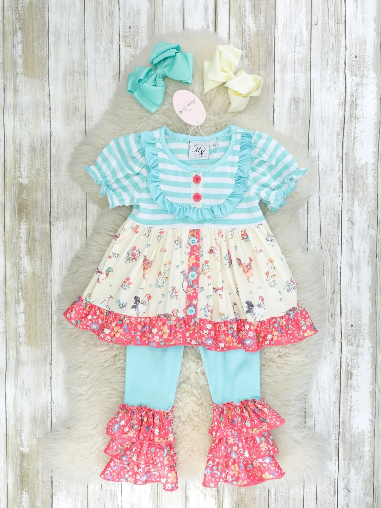 Blue Striped Flock Ruffle Outfit