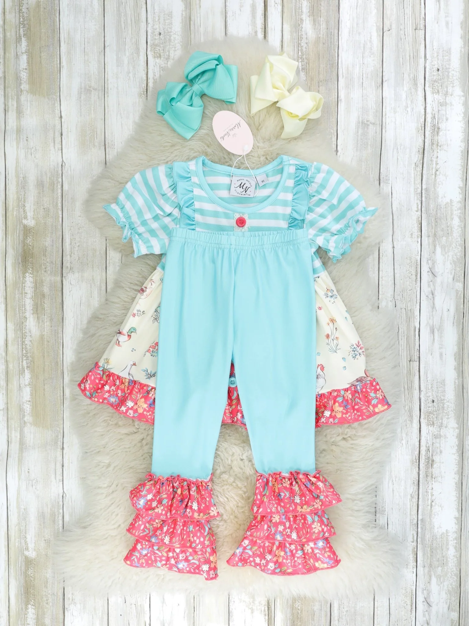 Blue Striped Flock Ruffle Outfit - Image 2