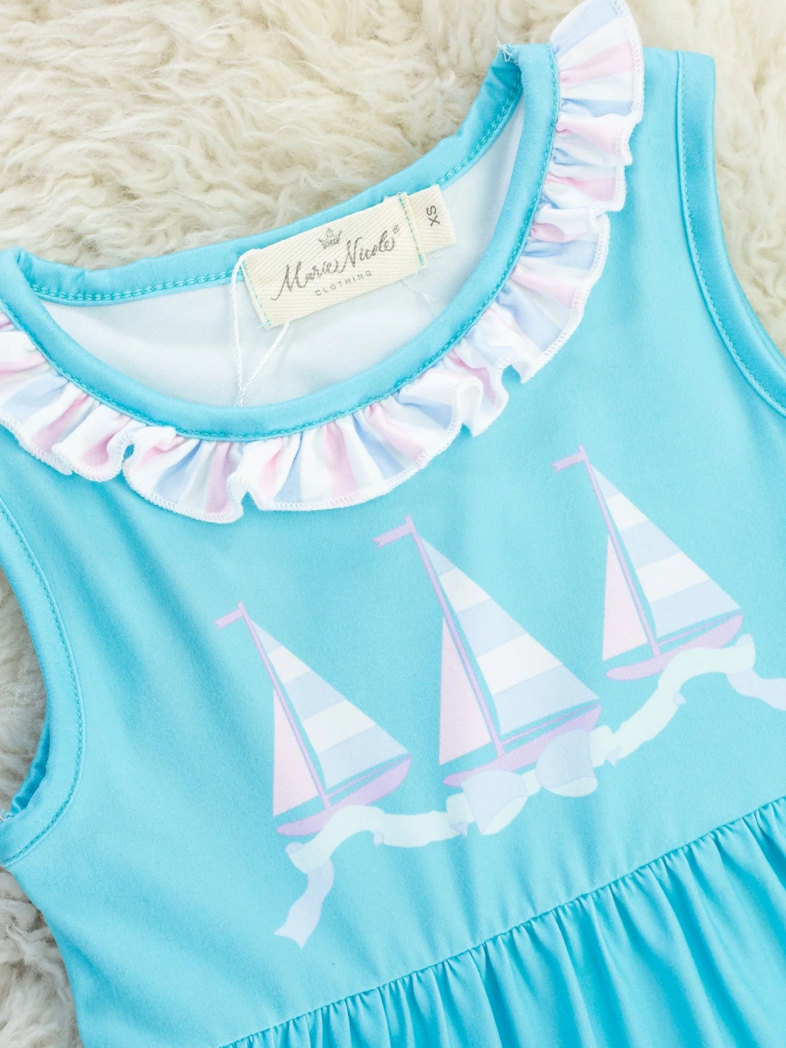Blue Striped Sailboat Ruffle Dress - Image 2