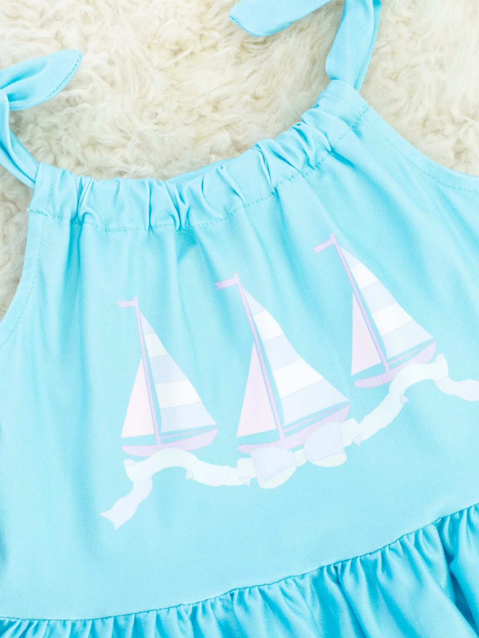 Blue Striped Sailboat Ruffle Outfit - Image 3