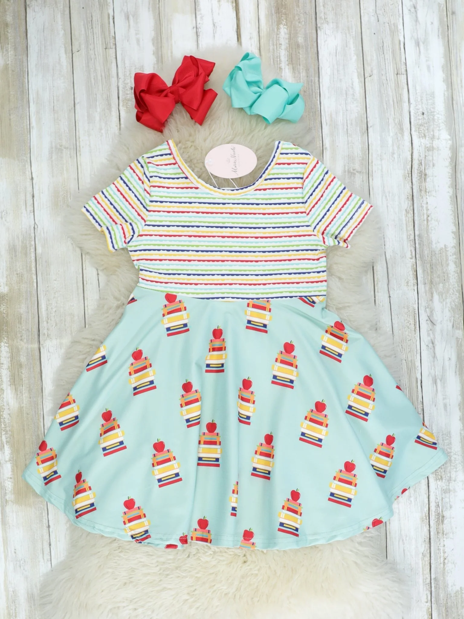 Blue Striped School Book Swing Dress