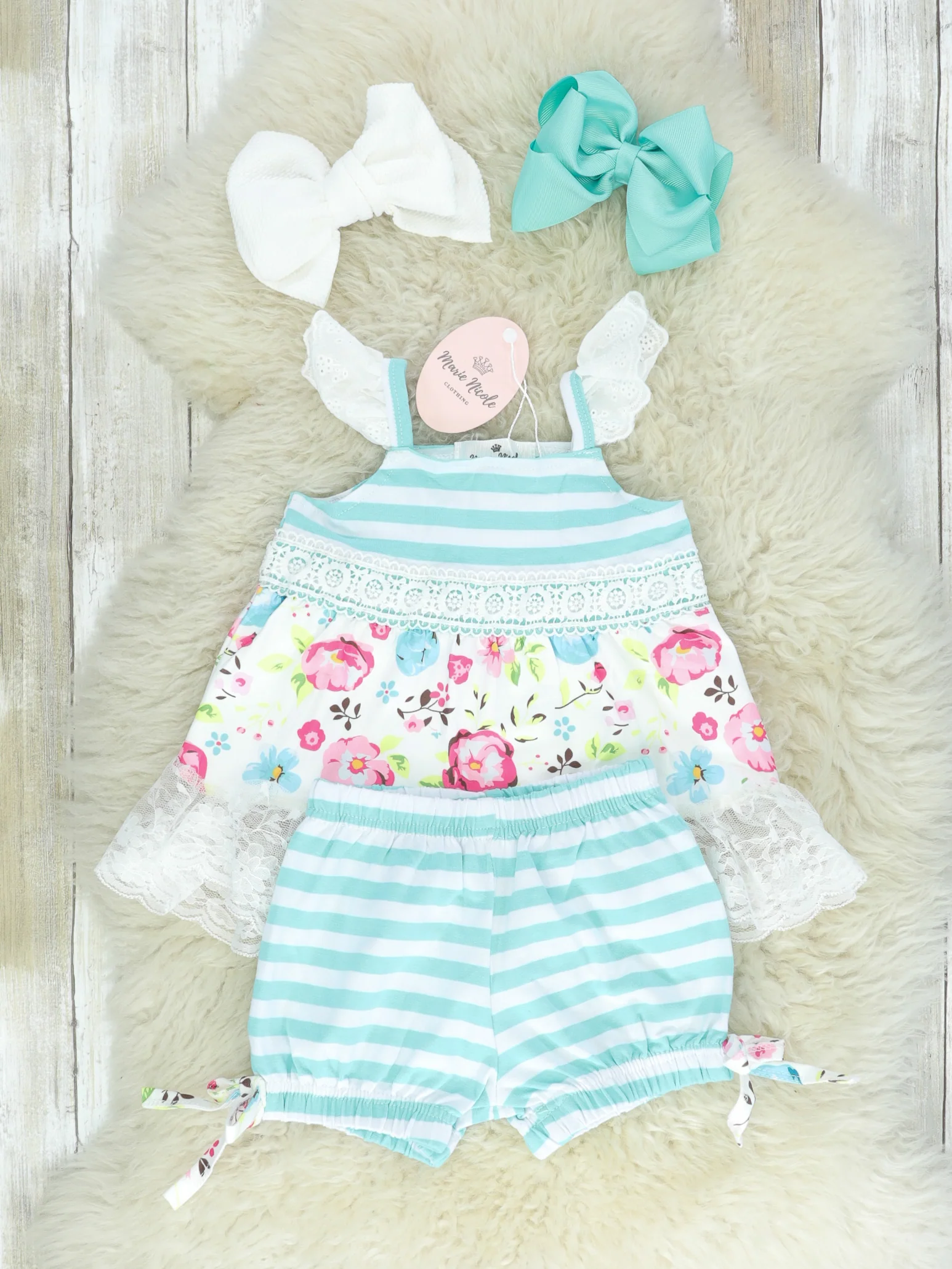 Blue Stripes, Florals, & Lace Shorts Outfit - Image 2