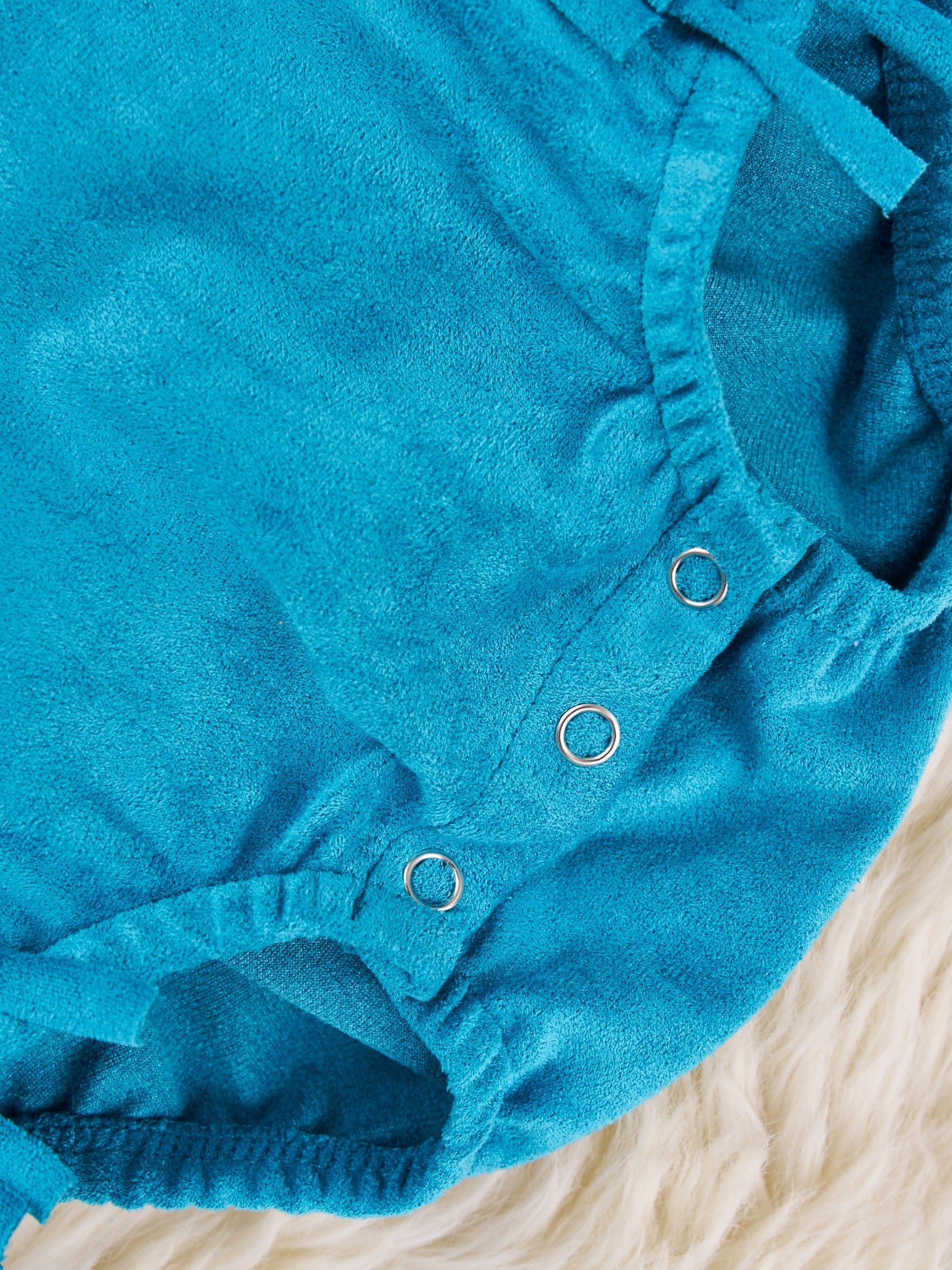Blue Suede Fringe Tie Romper - Image 3