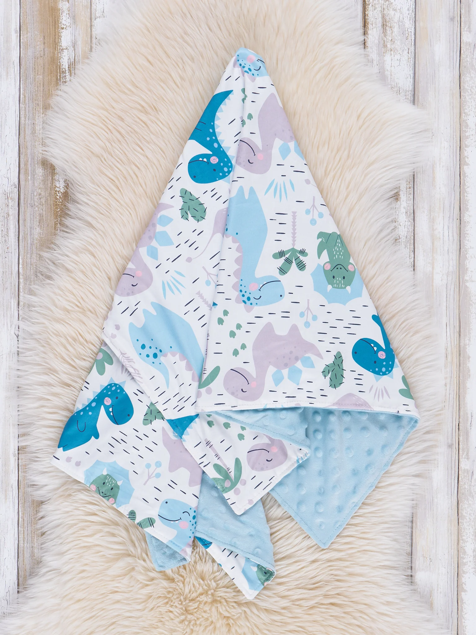 Blue Sweet Dinos Minky Blanket