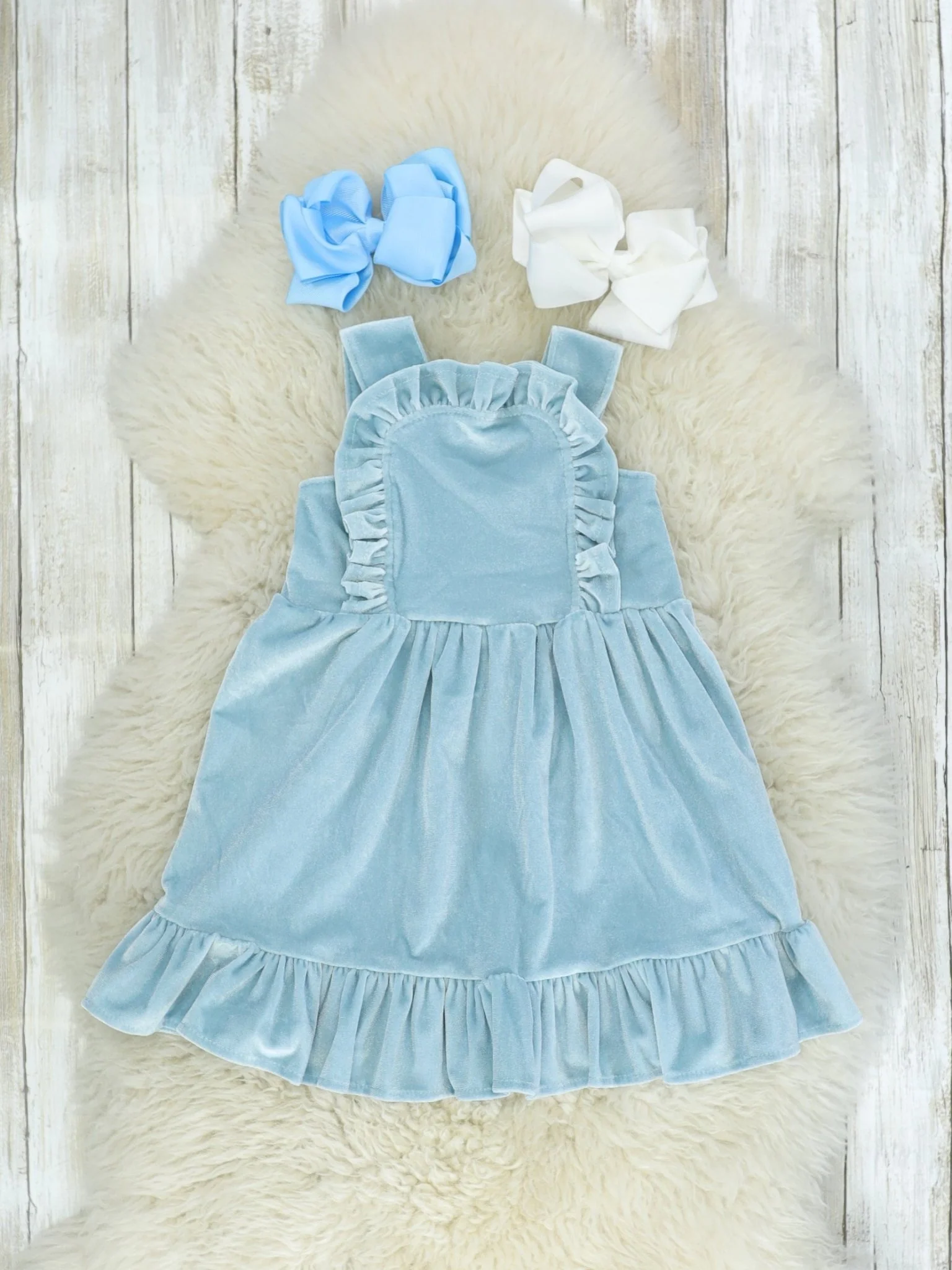 Blue Velvet Ruffle Dress