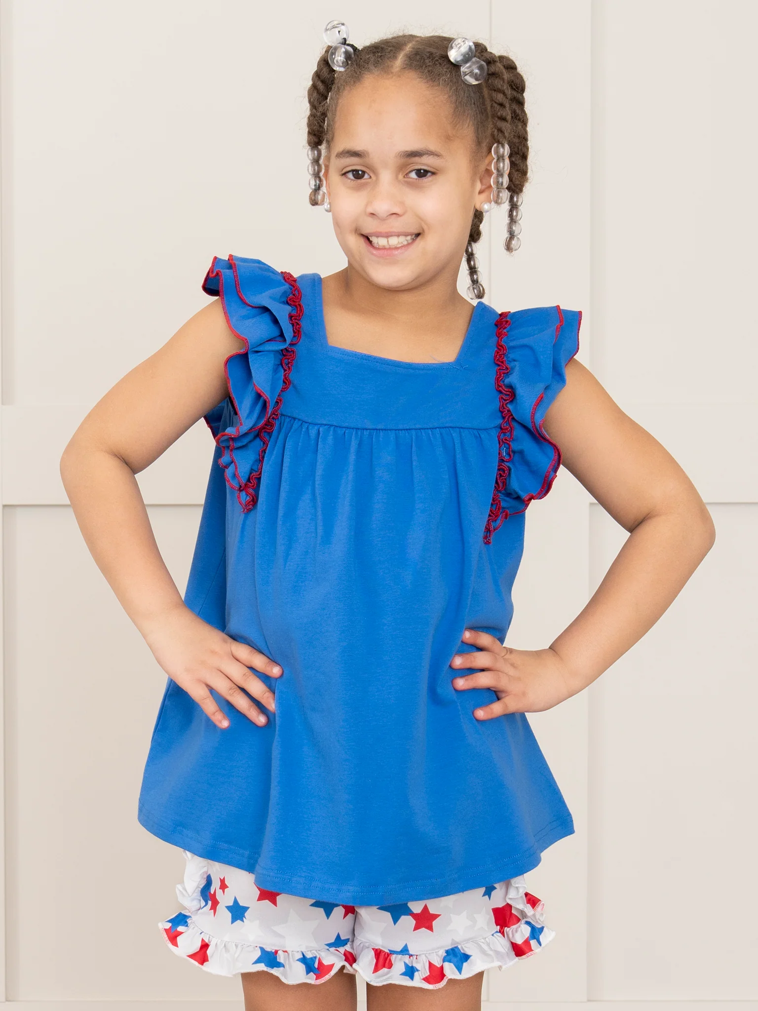 Blue & White Liberty Stars Ruffle Outfit