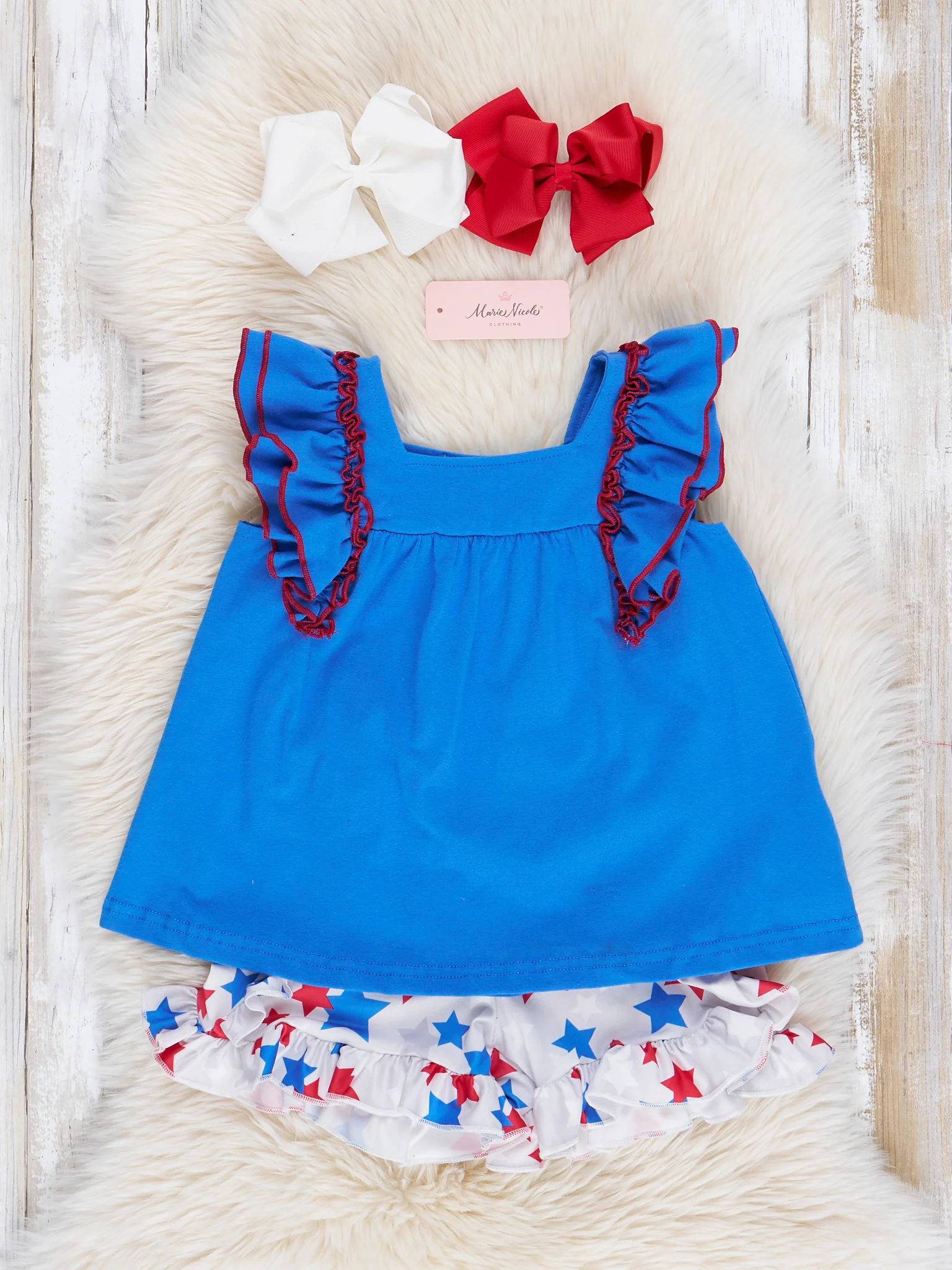 Blue & White Liberty Stars Ruffle Outfit - Image 2