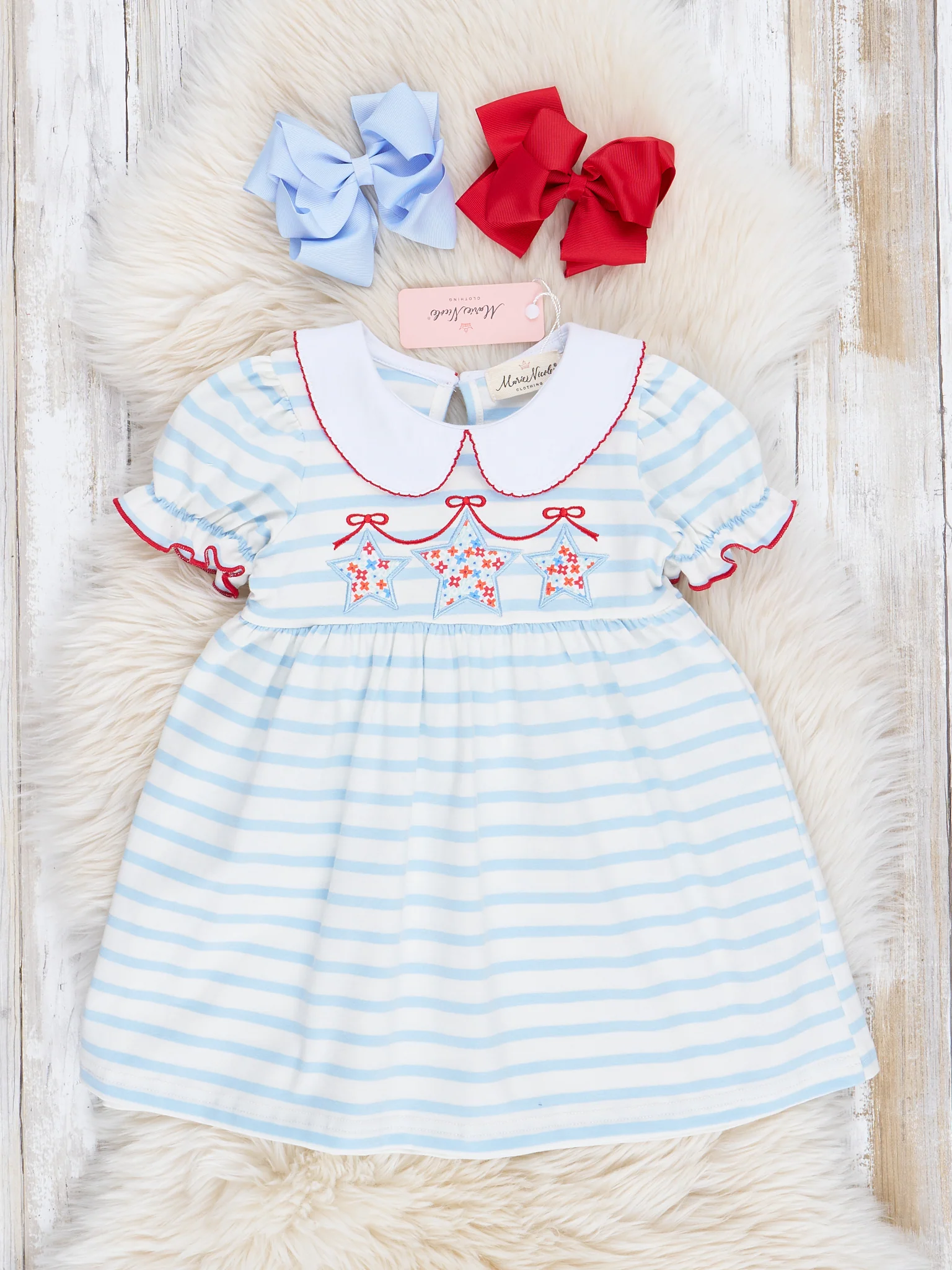 Blue & White Striped Patriotic Stars Dress - Image 2