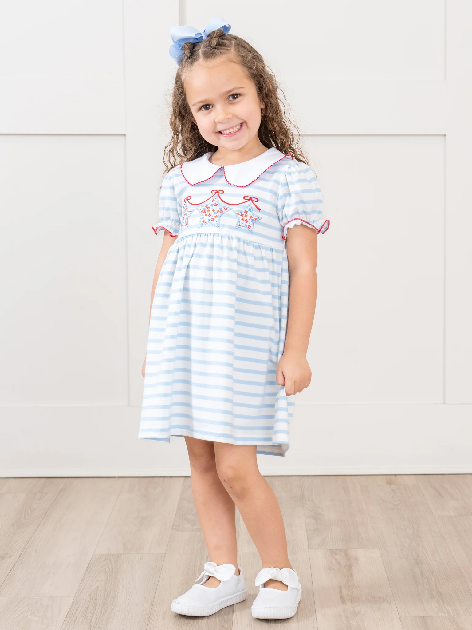 Blue & White Striped Patriotic Stars Dress - Image 3
