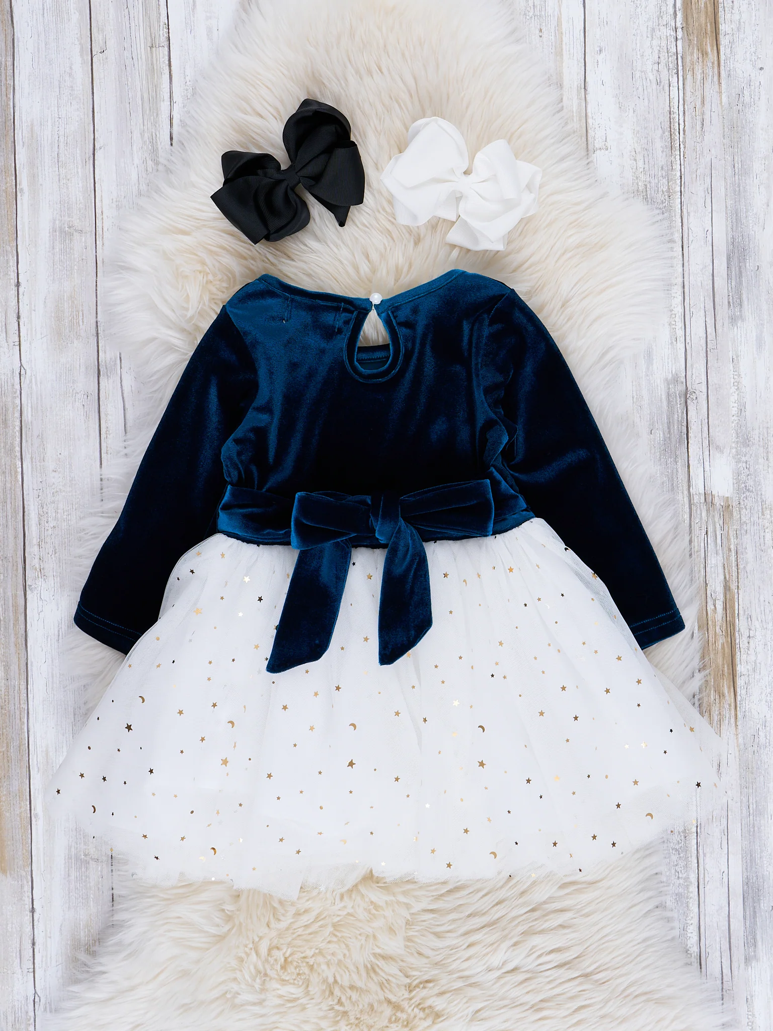 Blue & White Velvet Tulle Party Dress - Image 3