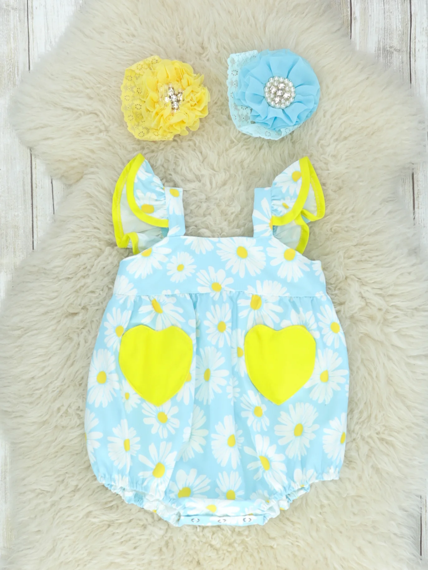 Blue & Yellow Daisy Pocket Bubble Romper