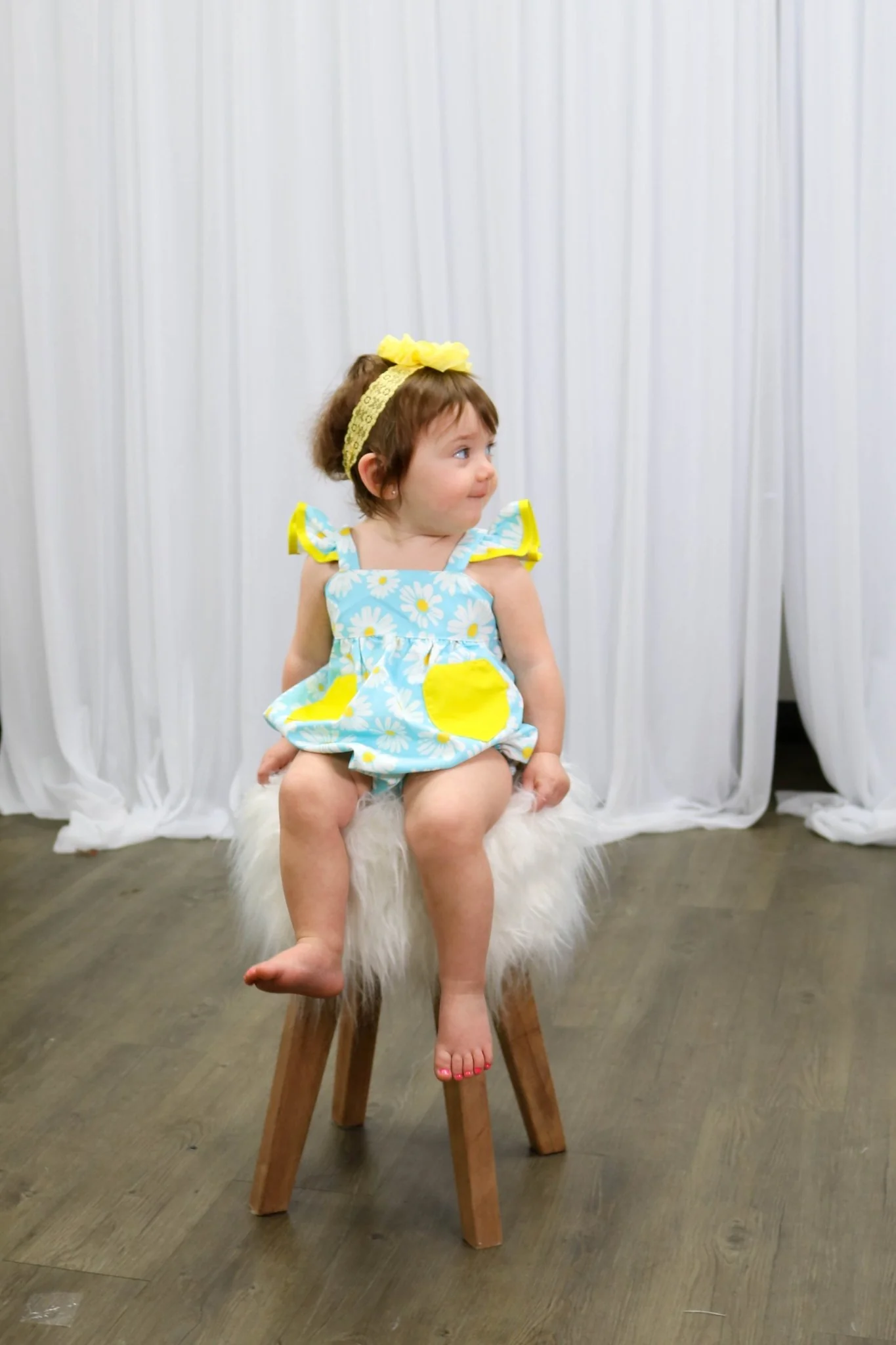 Blue & Yellow Daisy Pocket Bubble Romper - Image 3