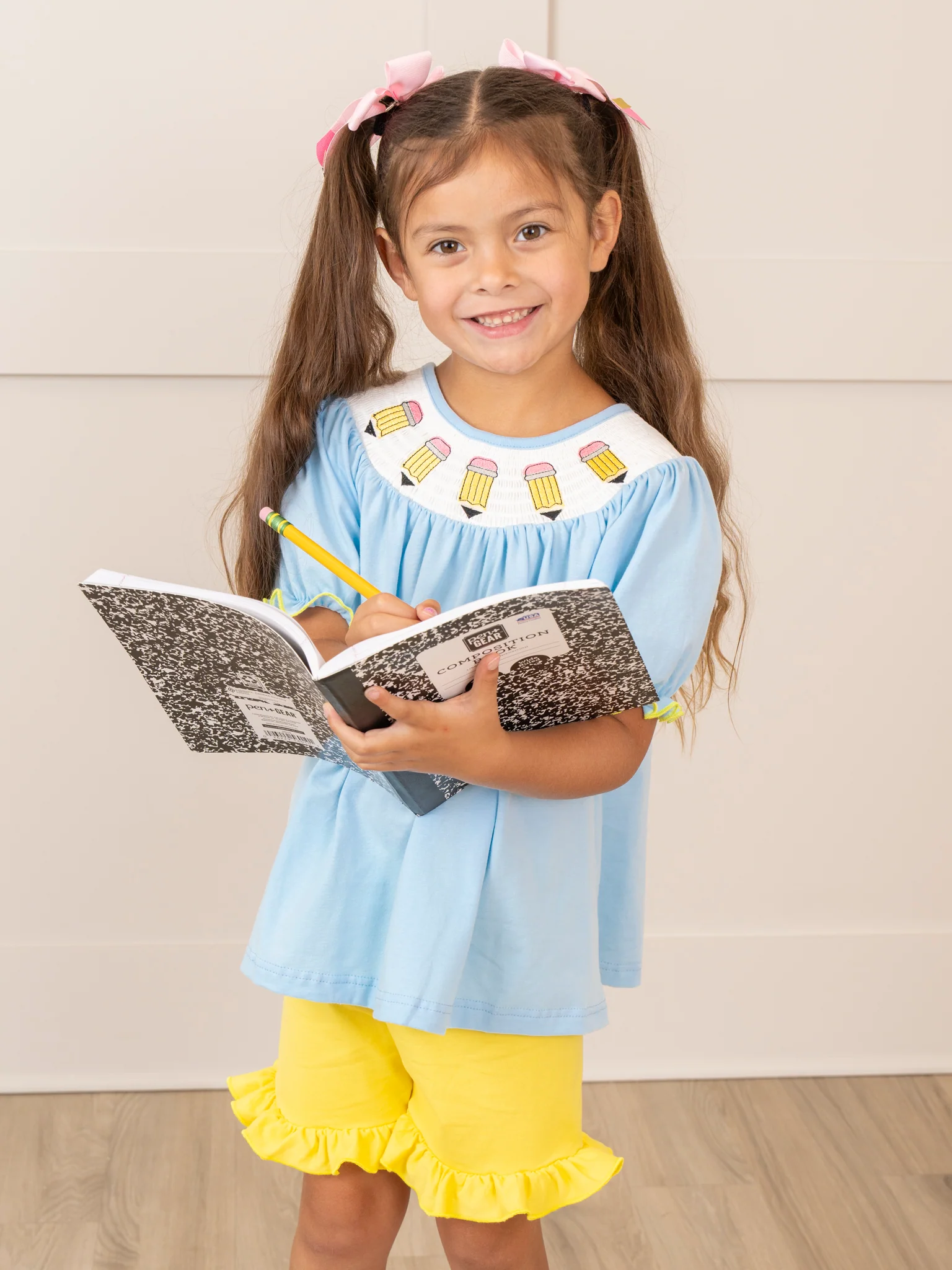 Blue & Yellow Smocked Pencils Outfit - Image 4