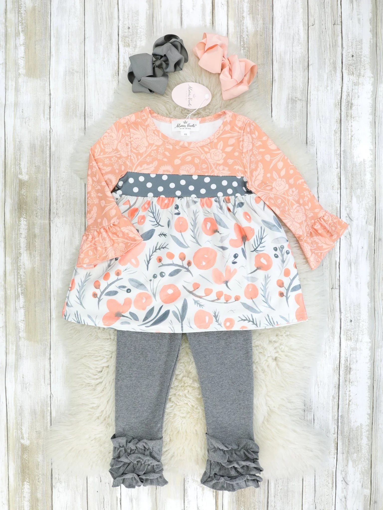 Blush & Grey Floral Ruffle Outfit