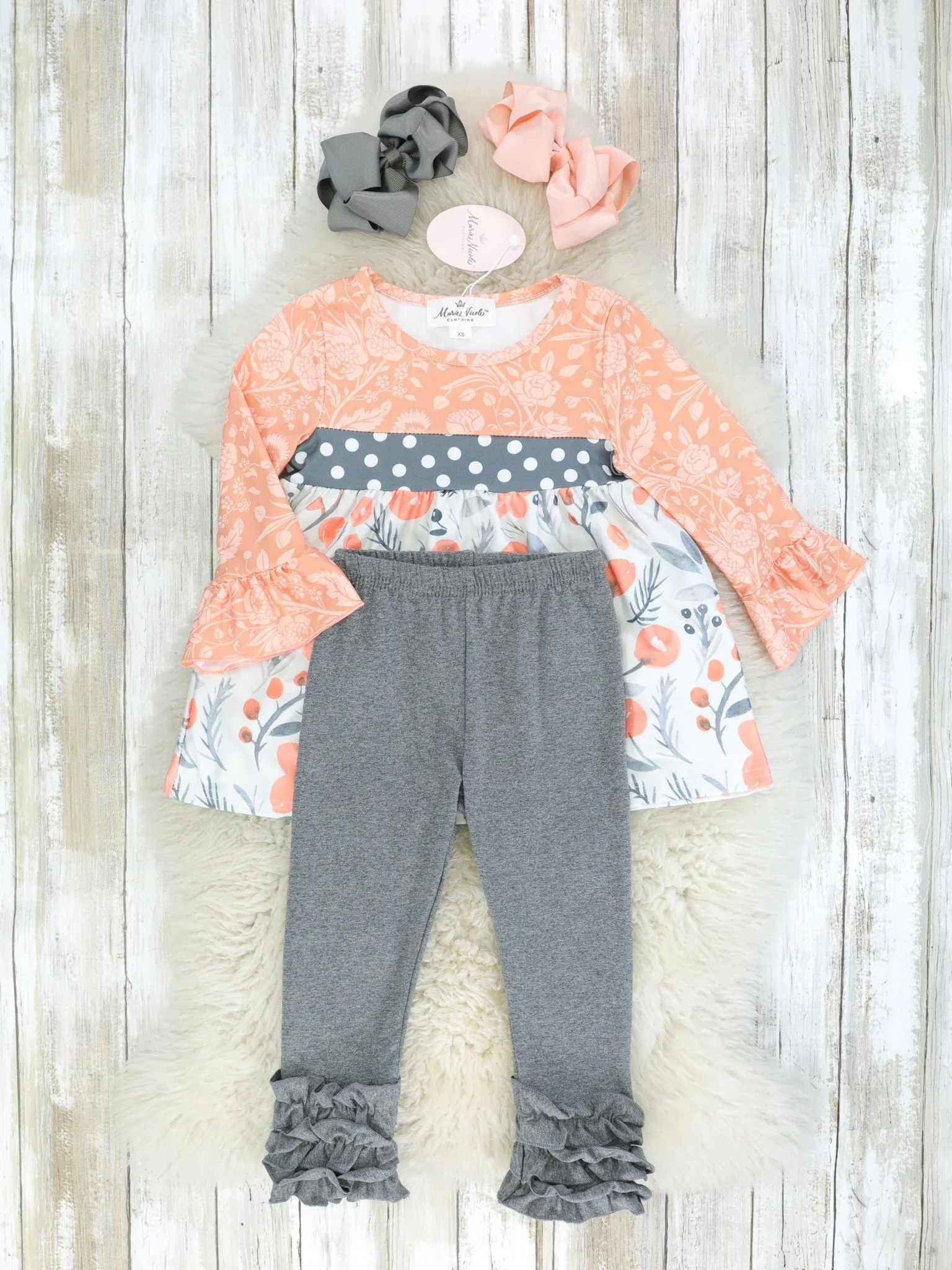 Blush & Grey Floral Ruffle Outfit - Image 2