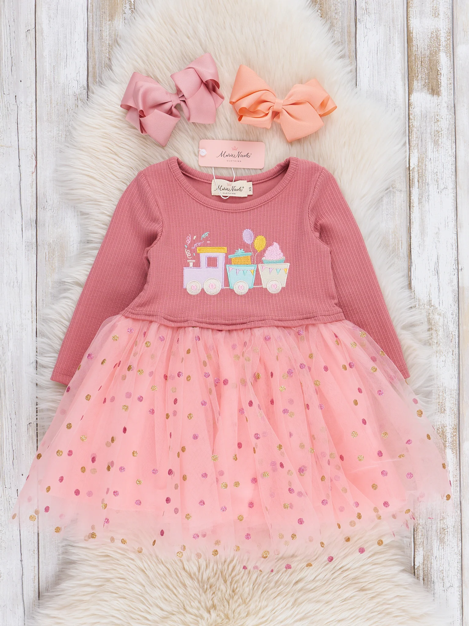 Blush Birthday Train Sparkle Tulle Dress