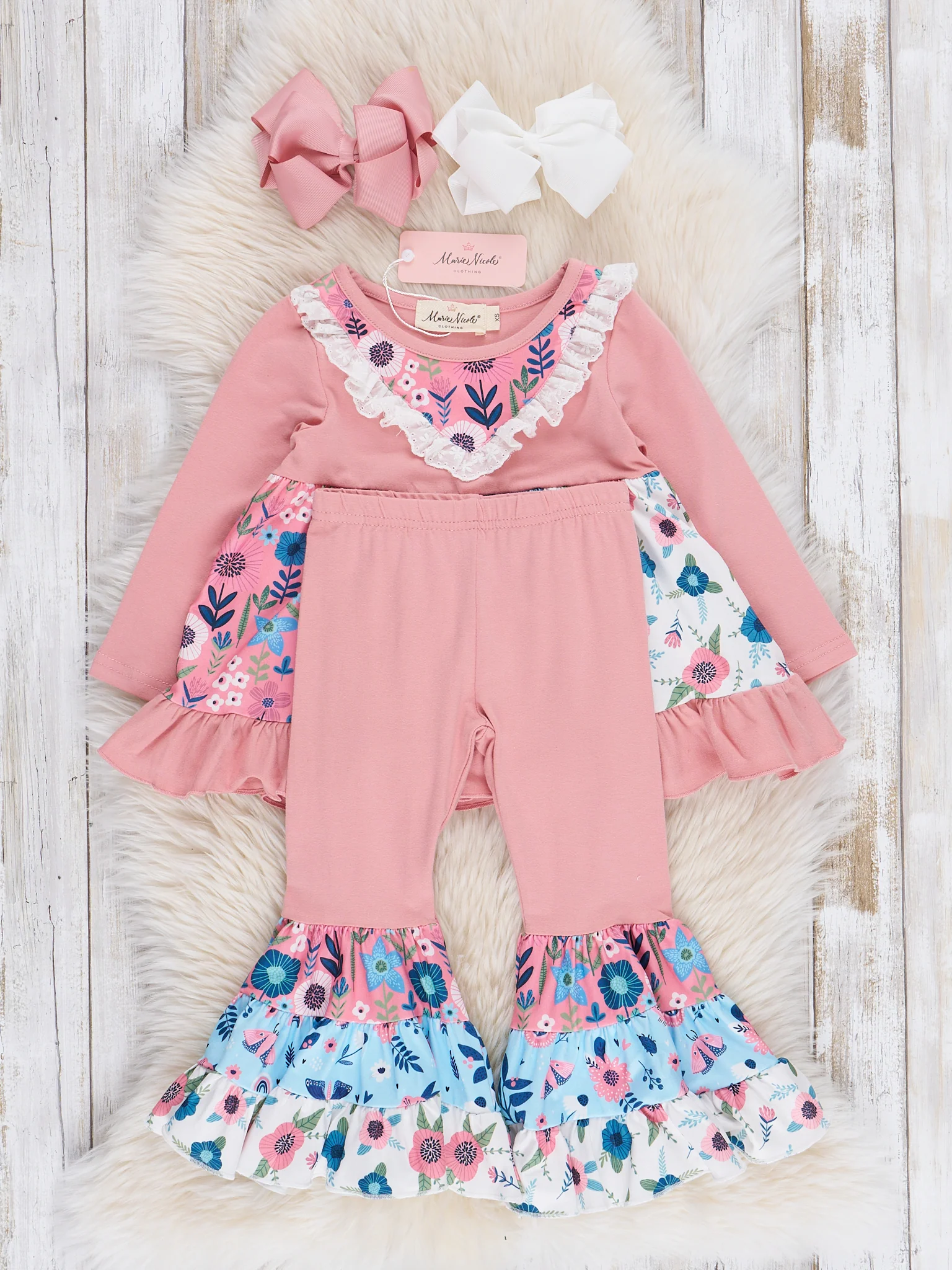 Blush Garden Ruffle Bell Bottoms Outfit - Image 3