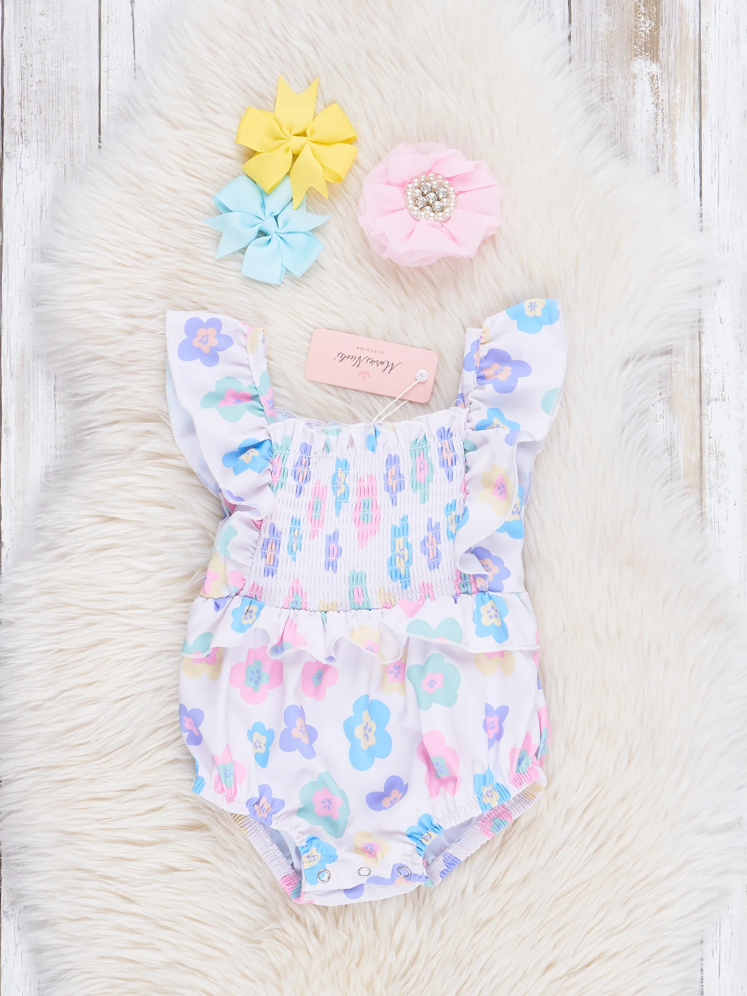Blush & Lilac Blooms Smocked Ruffle Bubble Romper