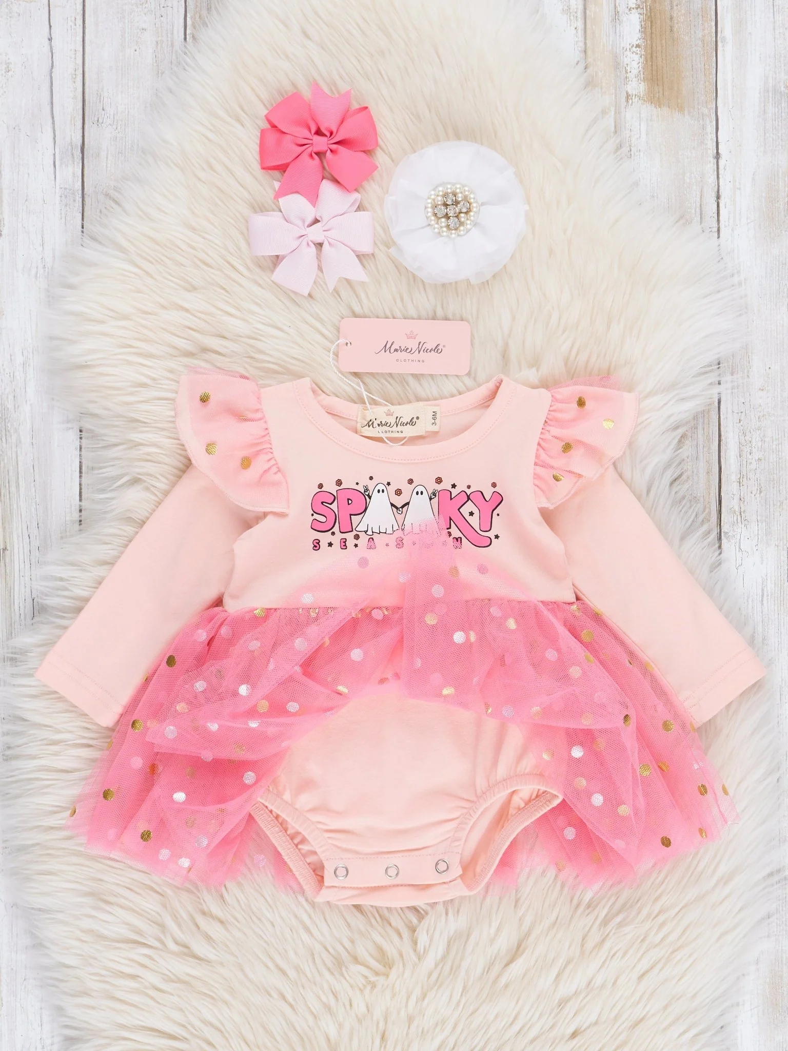 Blush Spooky Ghosts Tulle Bubble Romper - Image 2
