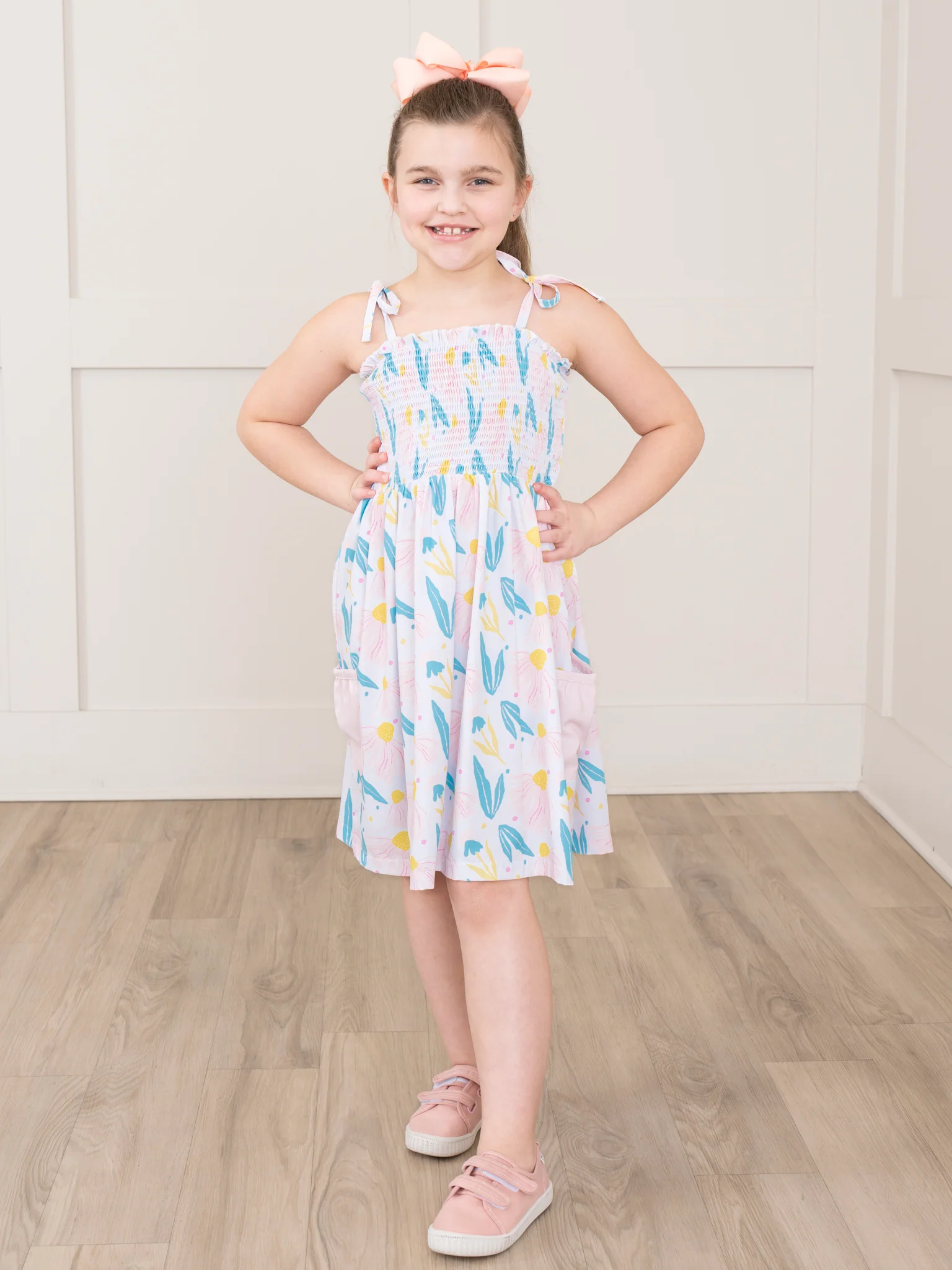 Blush Summer Floral Smocked Tie Dress - Image 4