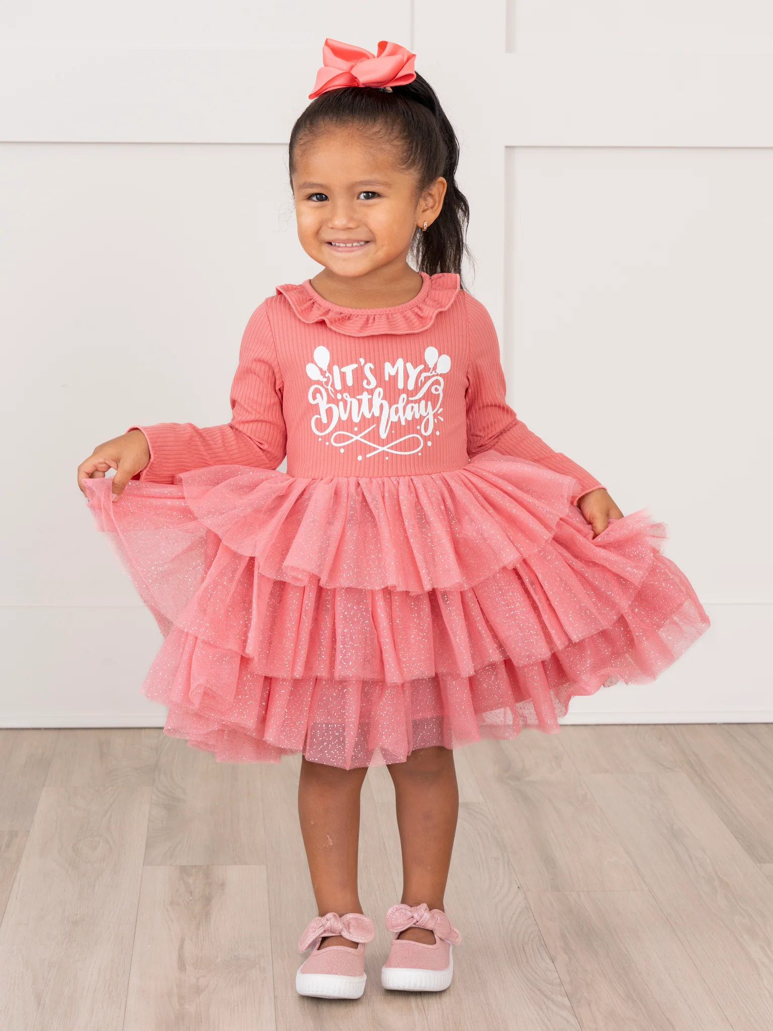 Blush Tiered Tulle Birthday Dress - Image 3