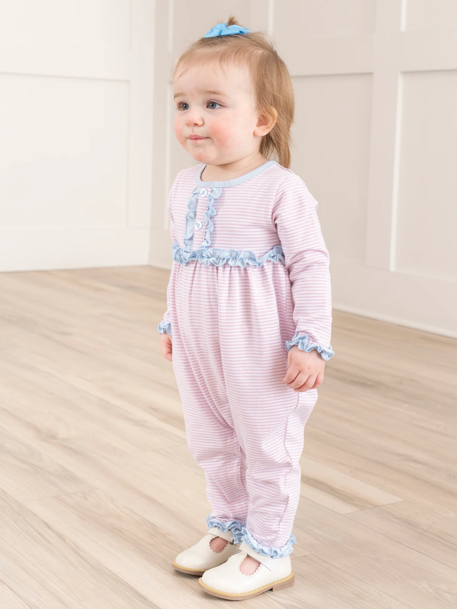 Blushing Stripes Ruffle Sleeper Pajamas - Image 4