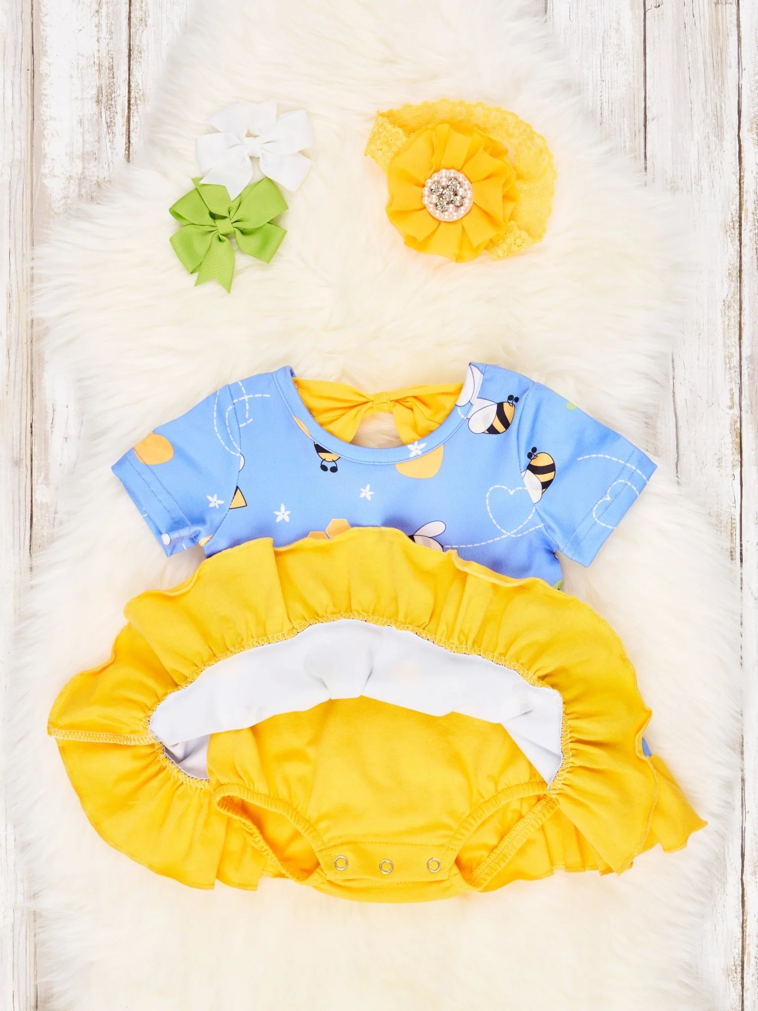 Bold Bees Ruffle Dressy Romper - Image 3