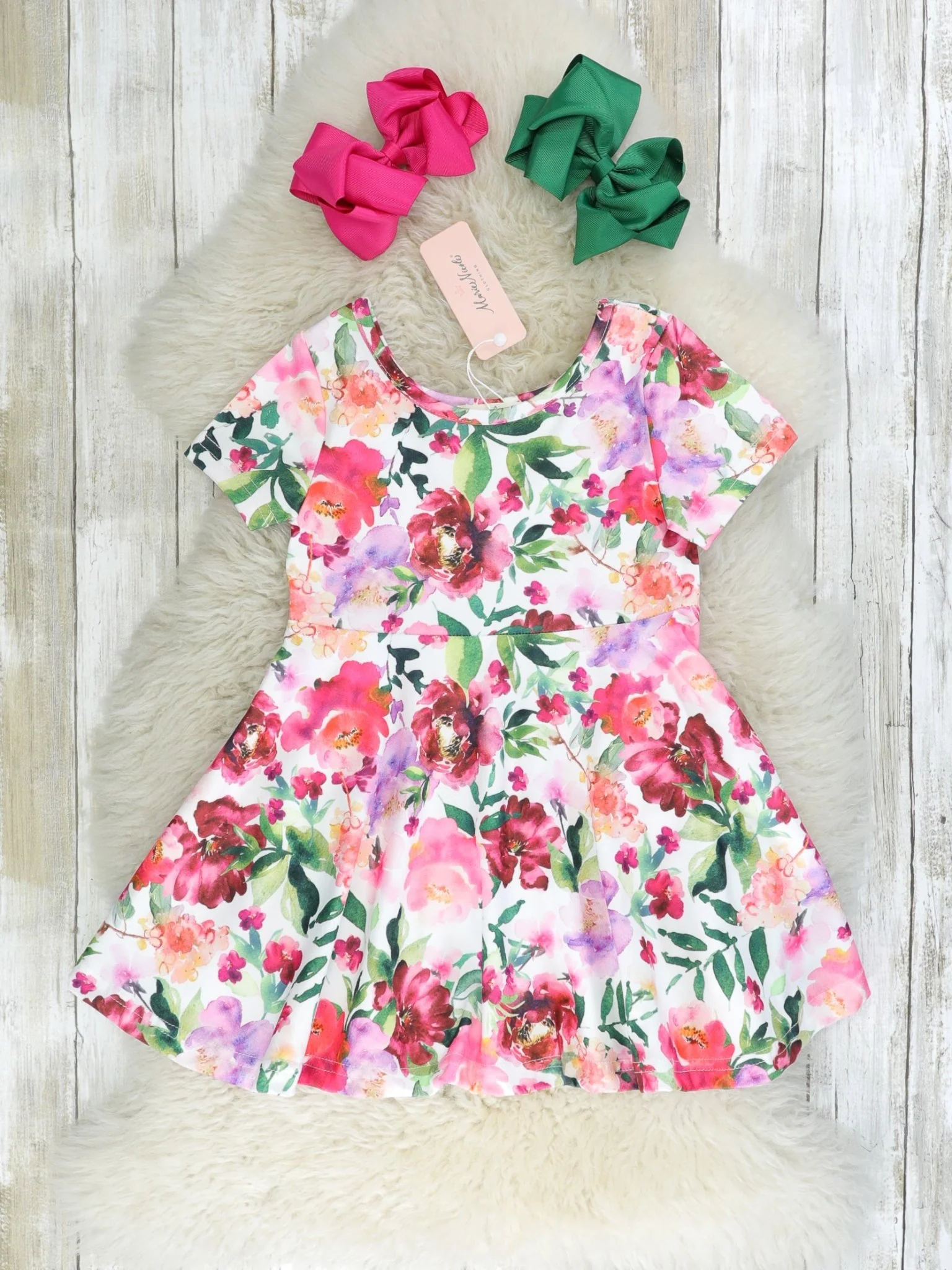 Bold Fuchsia Watercolor Floral Swing Dress