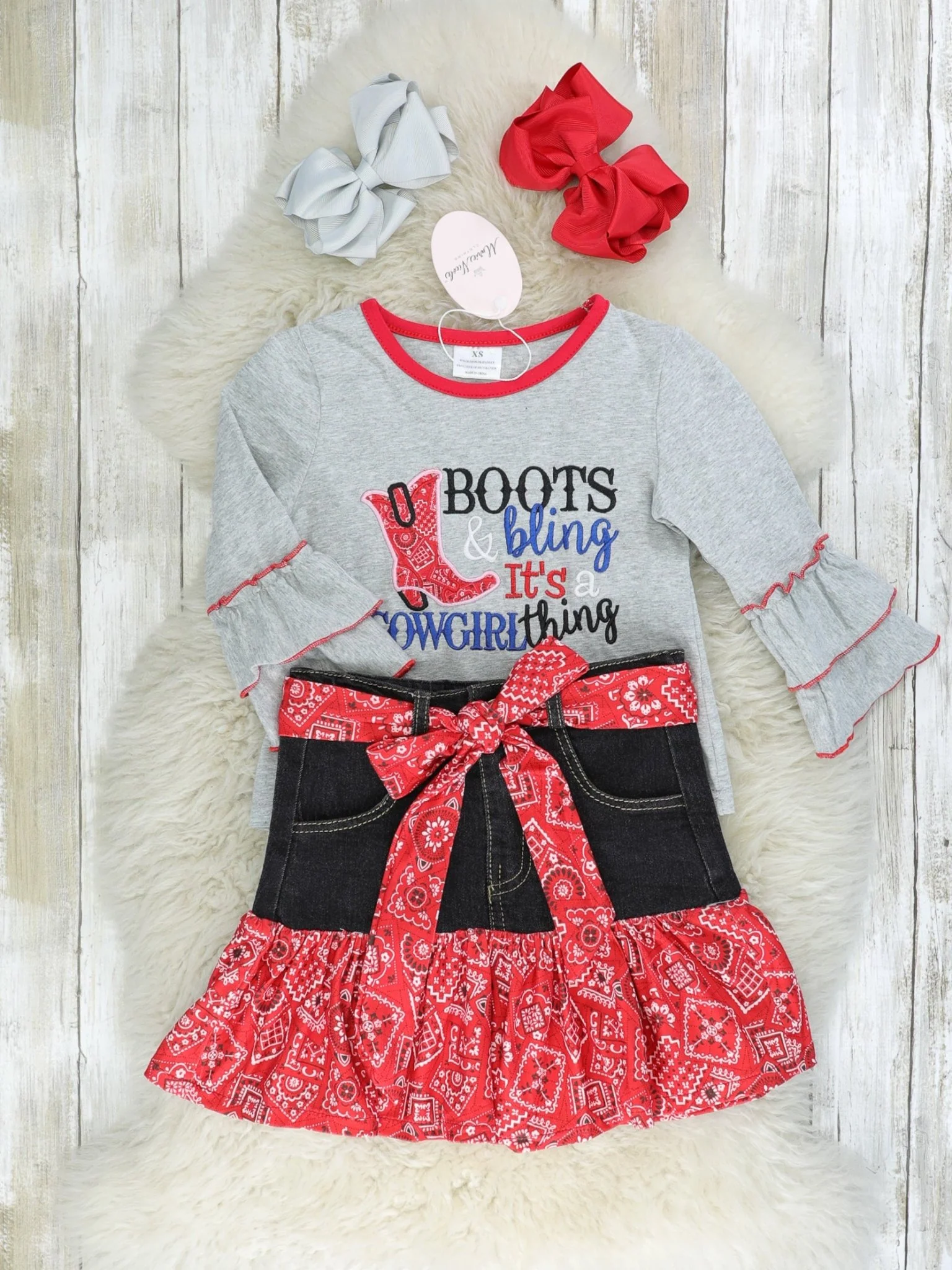 "Boots & Bling" Bandana Skirt Outfit - Image 2