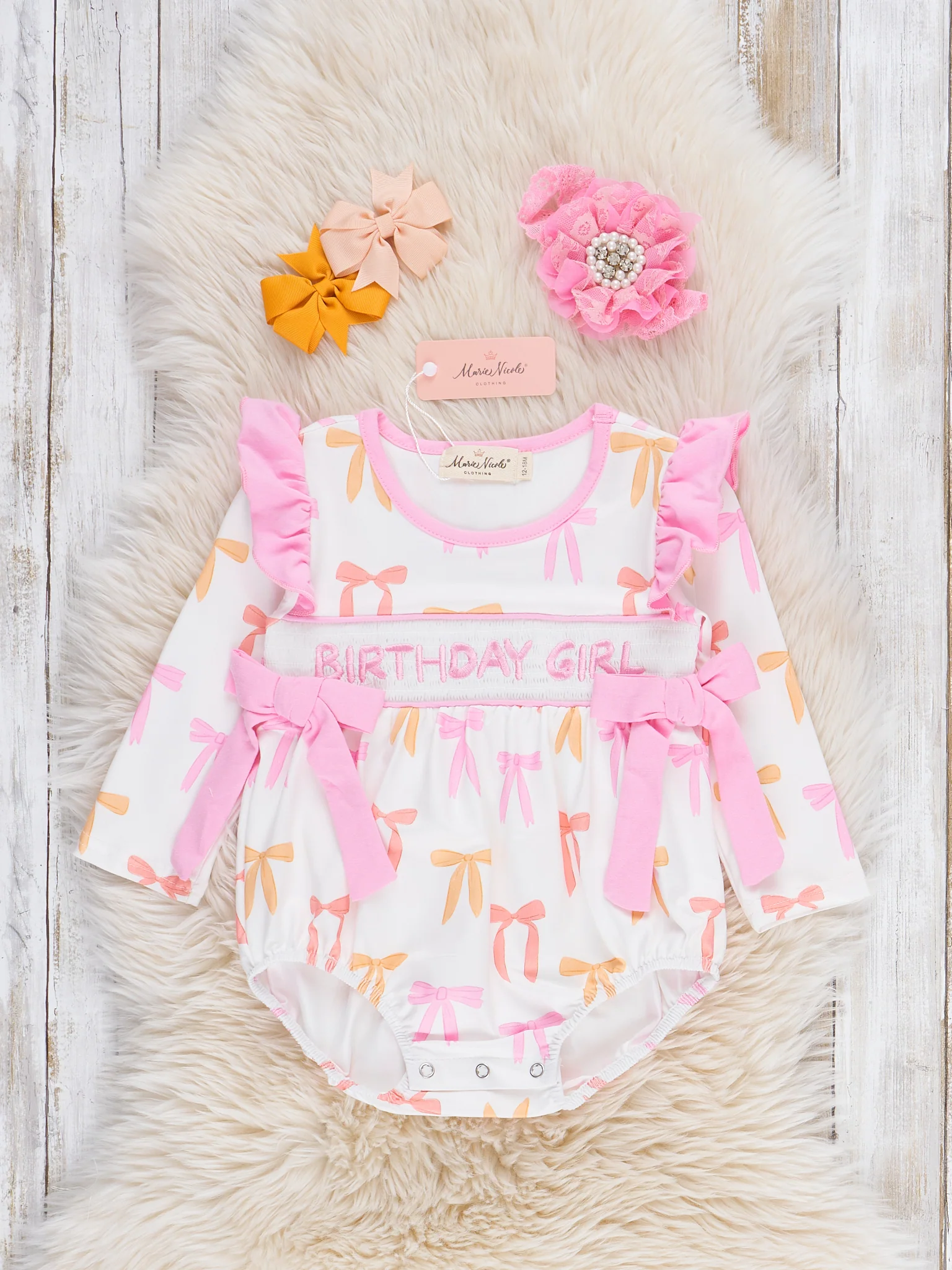 Bow-tiful Birthday Girl Smocked Bubble Romper