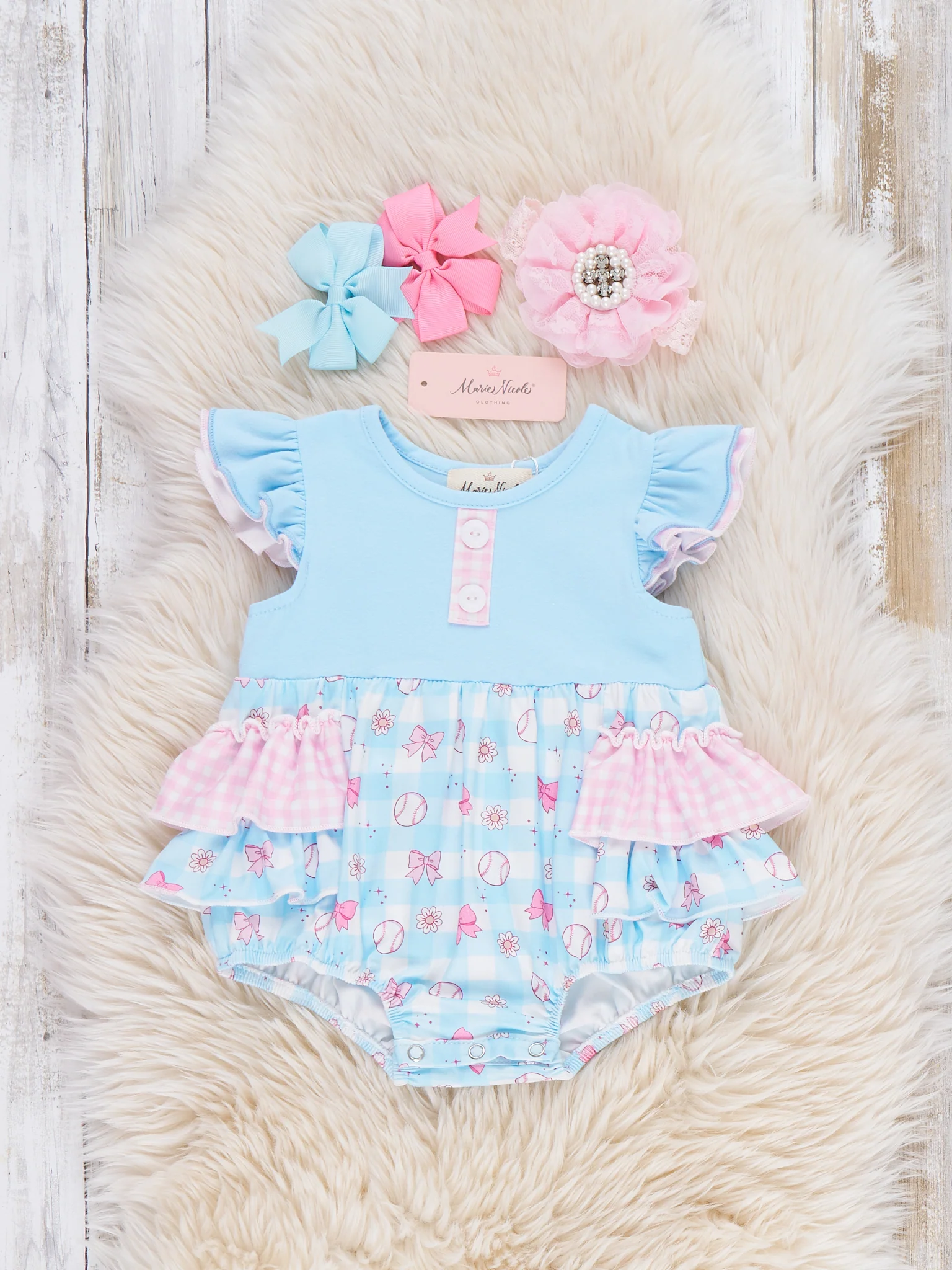 Bowtie Ballpark Ruffle Bubble Romper