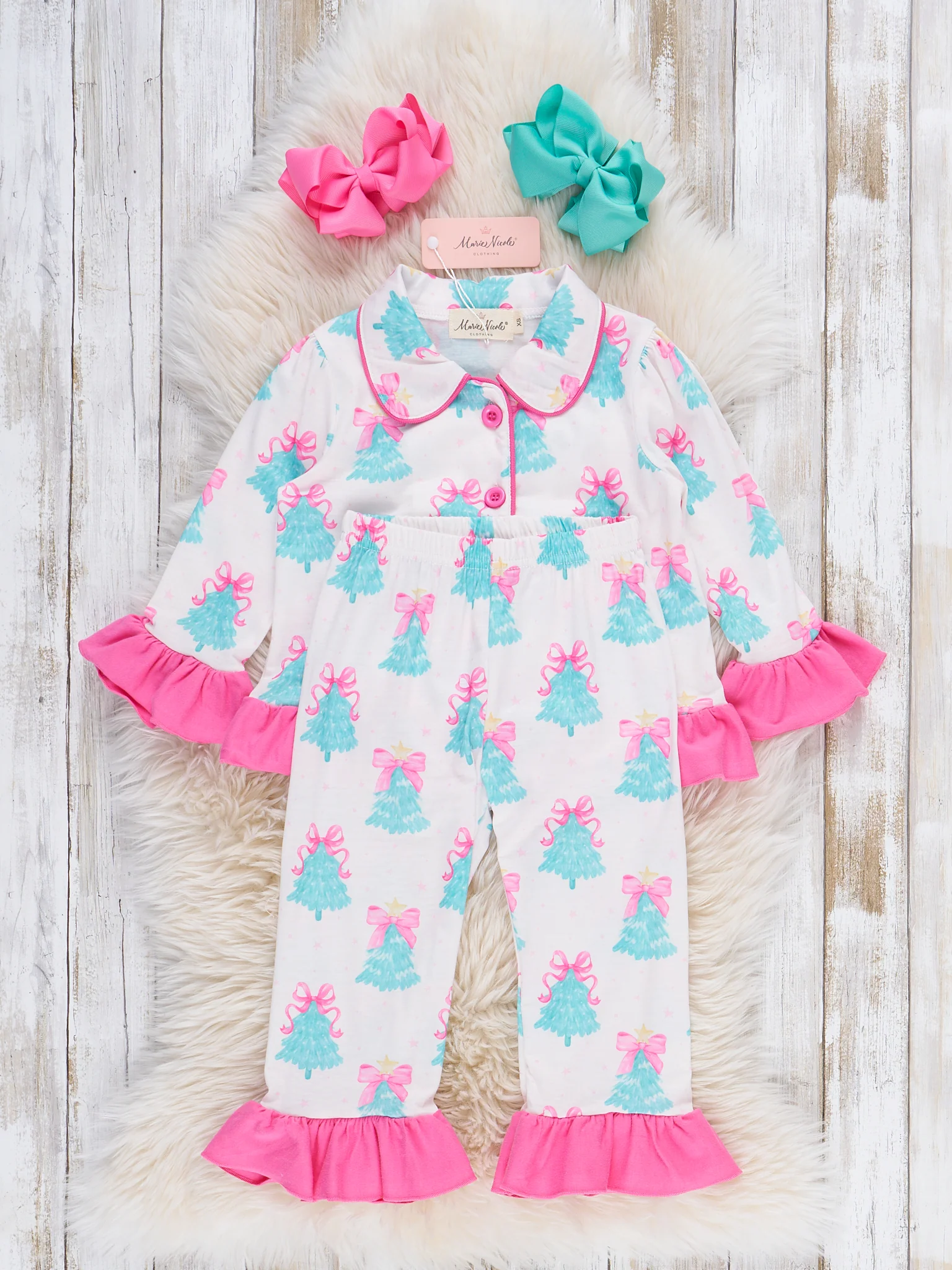 Bow-Topped Tree Ruffle Pajamas - Image 4