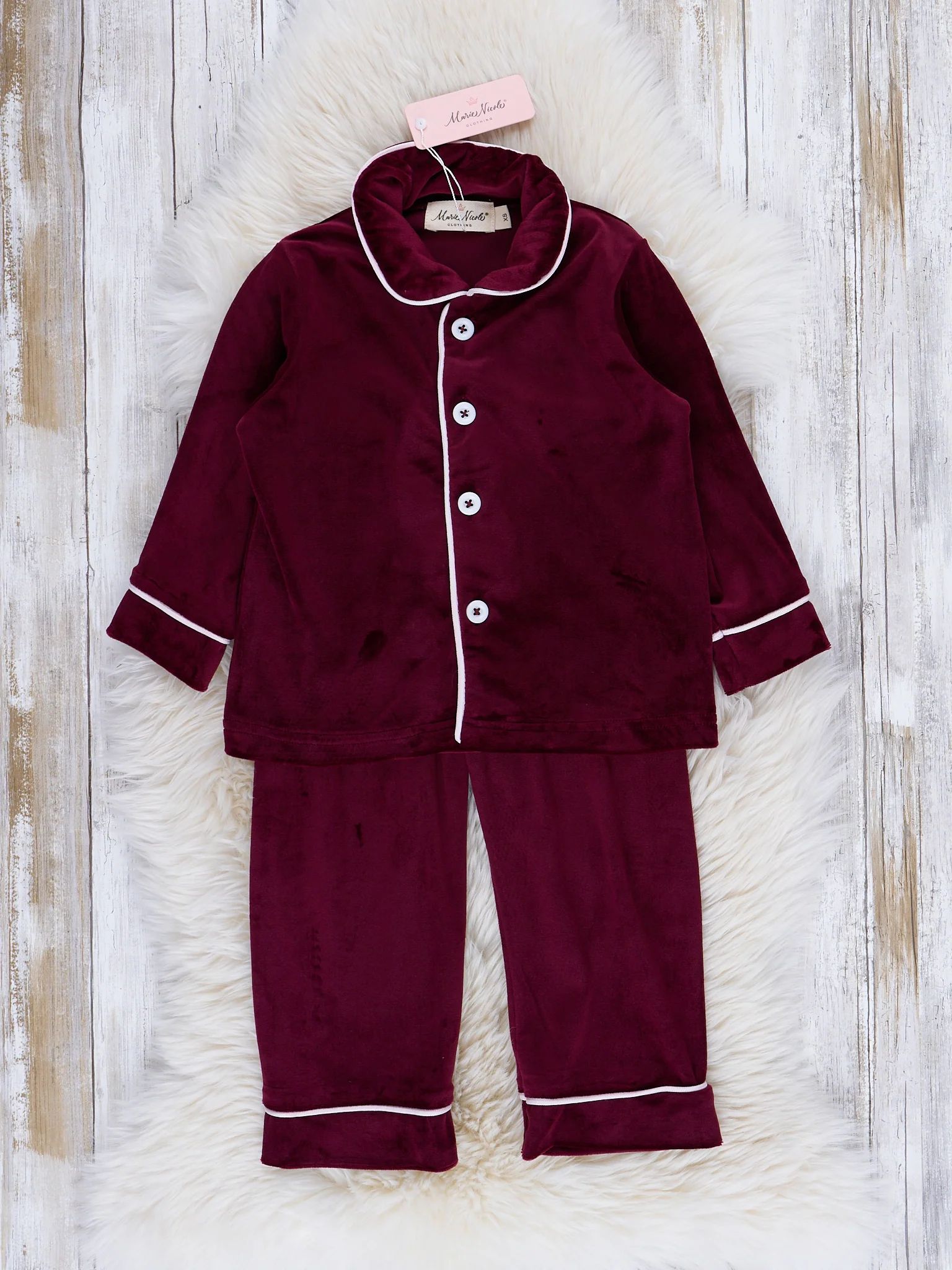 Boys' Christmas Velvet Classic Pajamas - Burgundy