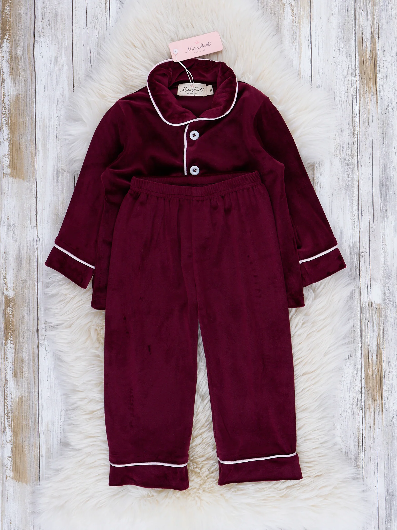 Boys' Christmas Velvet Classic Pajamas - Burgundy - Image 2