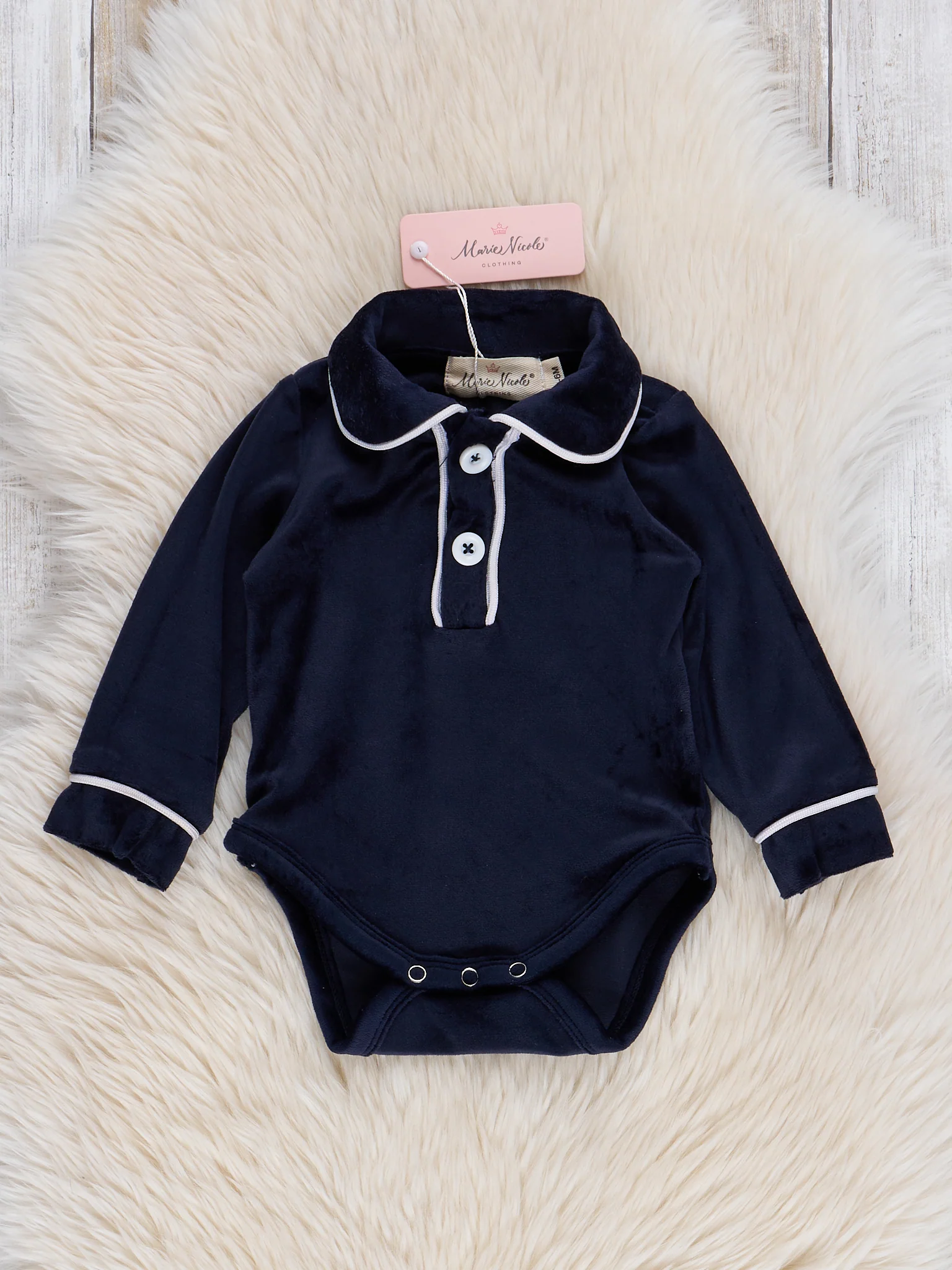 Boys' Christmas Velvet Polo Romper - Sapphire