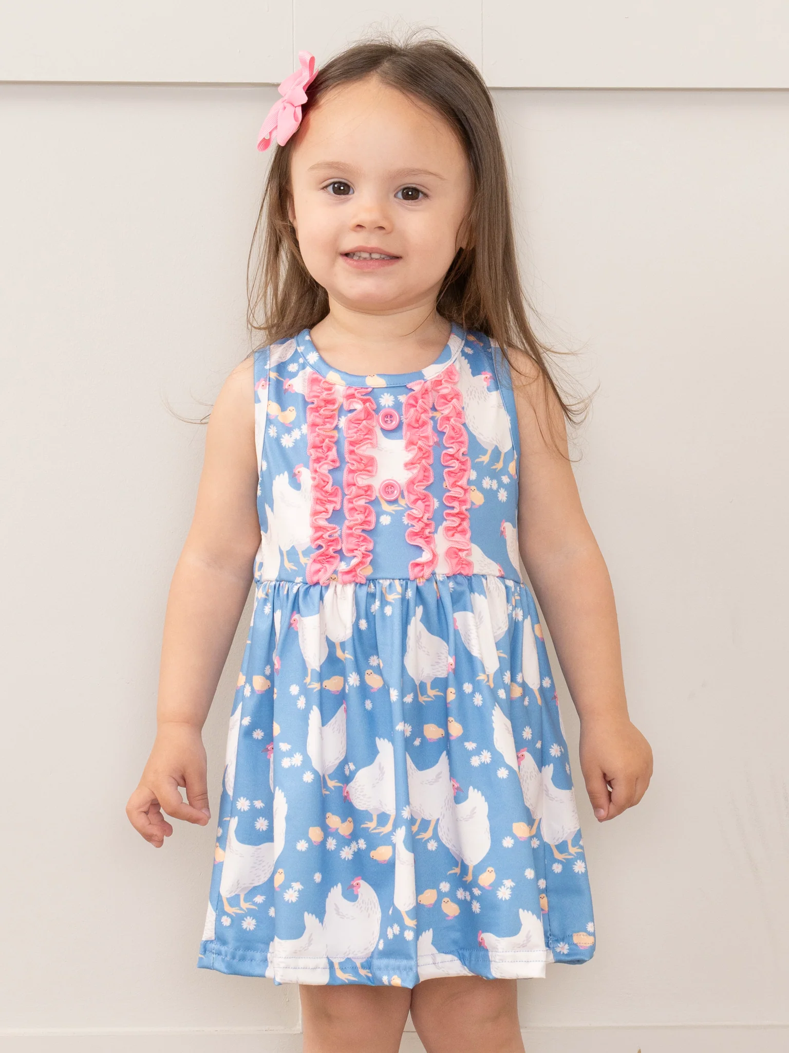 Bright Blue & Pink Chicken Ruffle Dress - Image 2