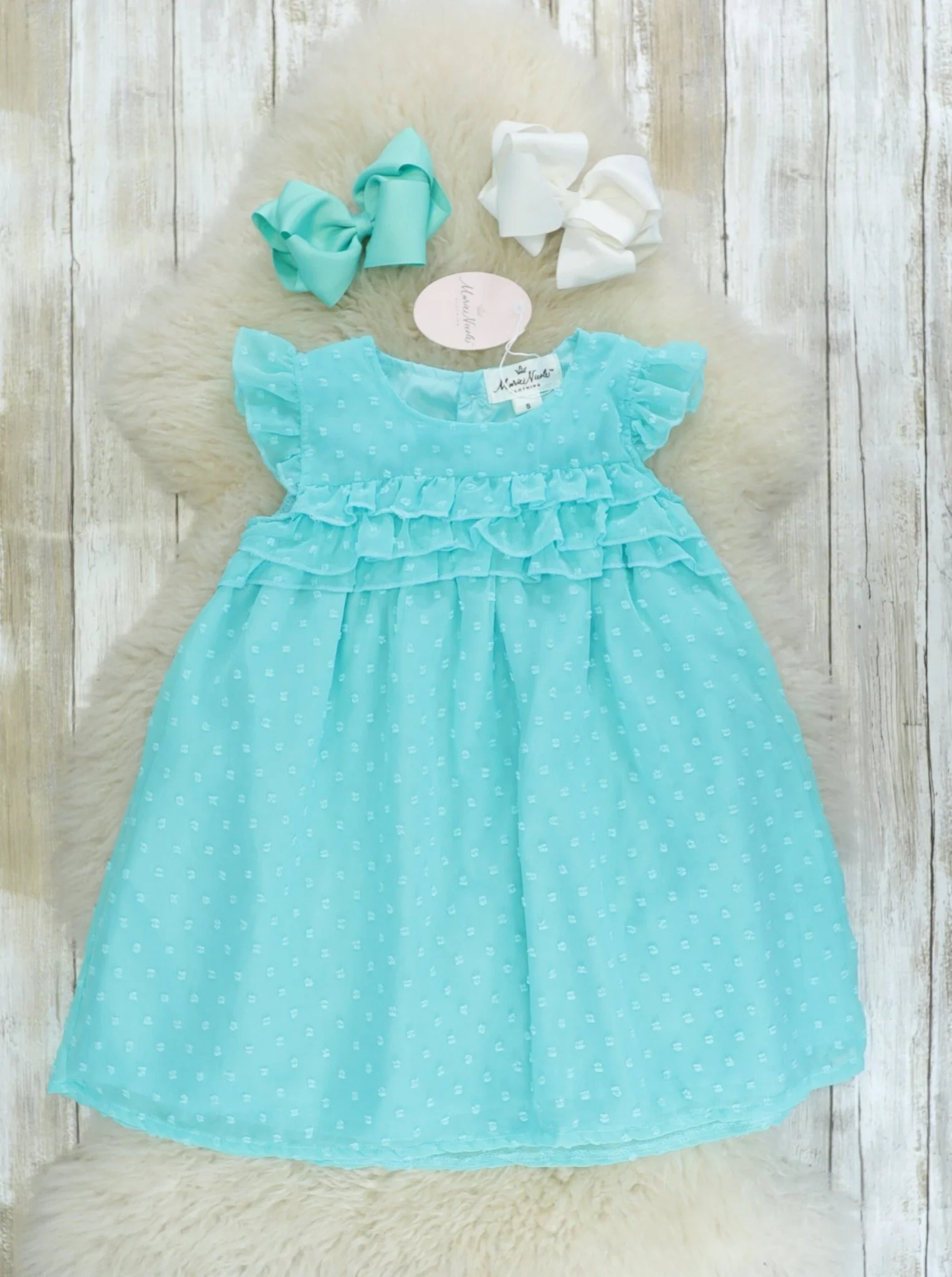 Bright Blue Ruffle Swiss Dot Dress