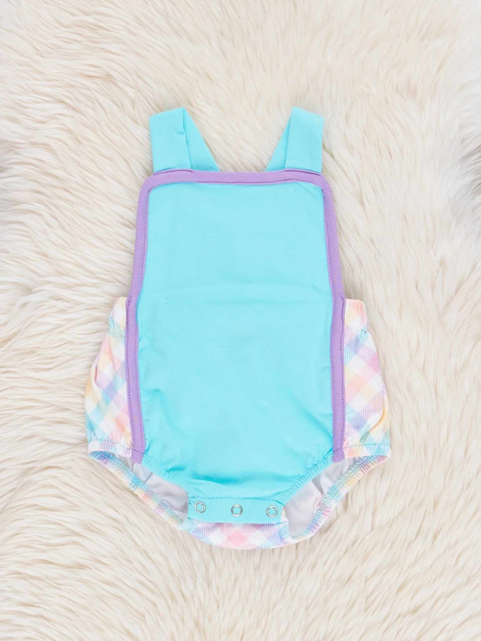 Bright Blue Spring Plaid Bubble Romper