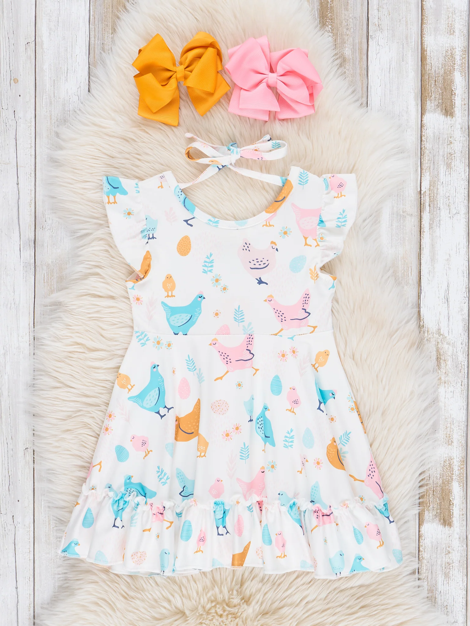 Bright Chicken Ruffle Tie Dress