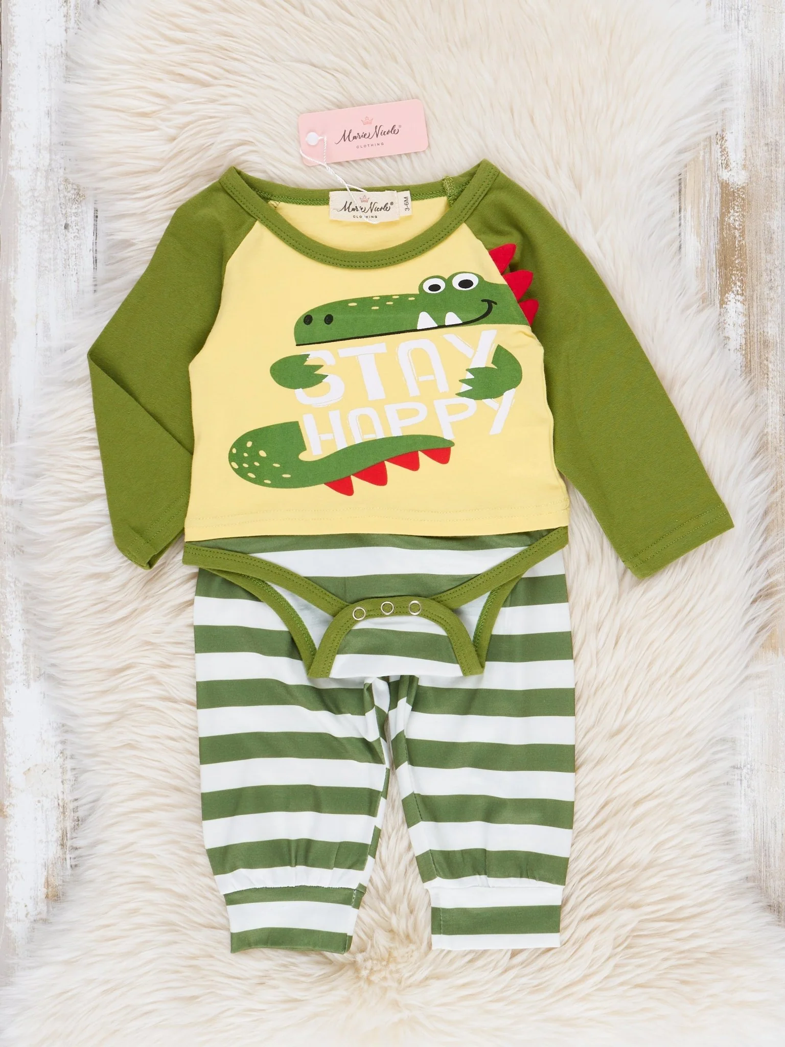 Bright Green Alligator Raglan Romper Outfit