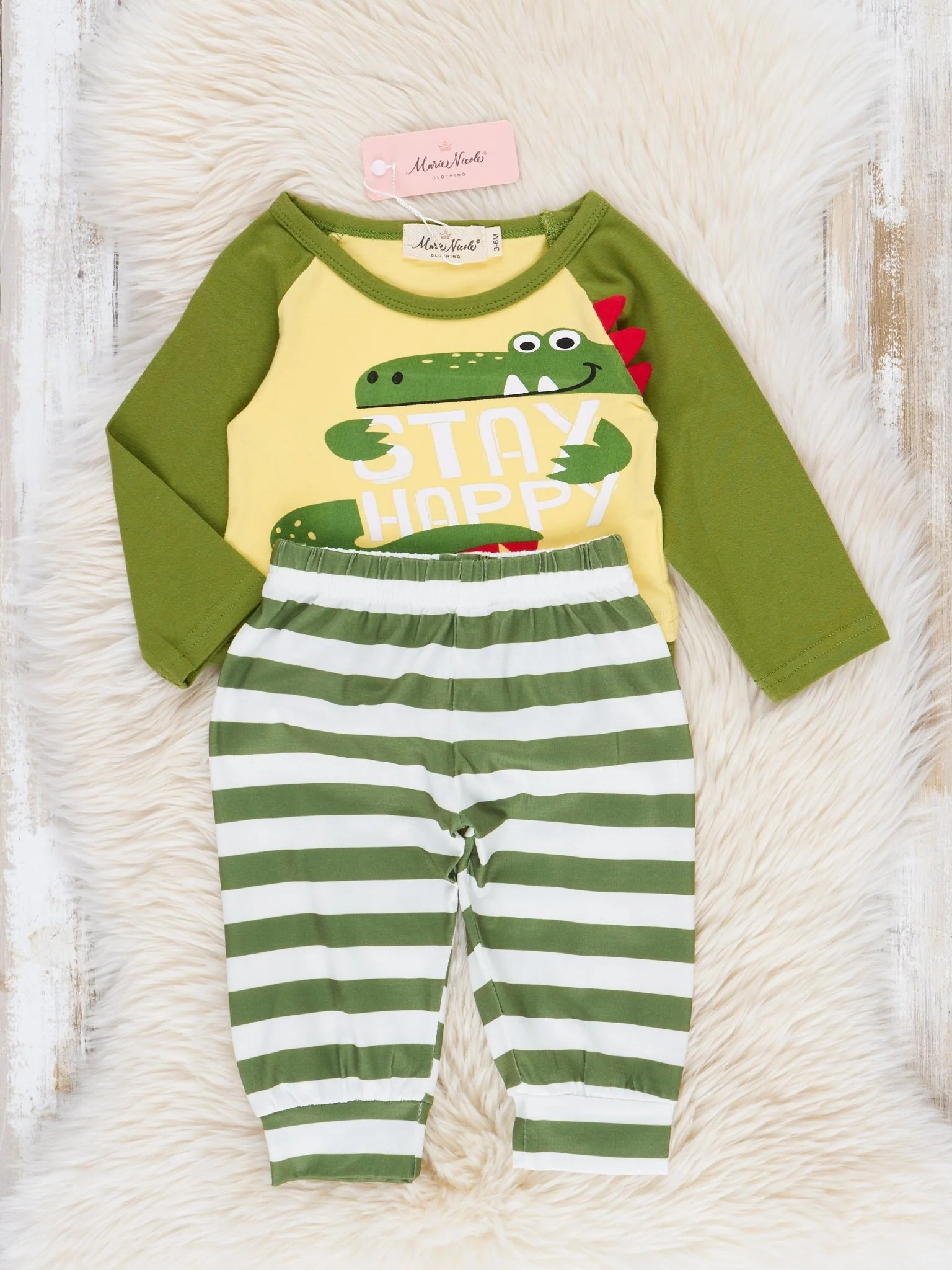 Bright Green Alligator Raglan Romper Outfit - Image 2
