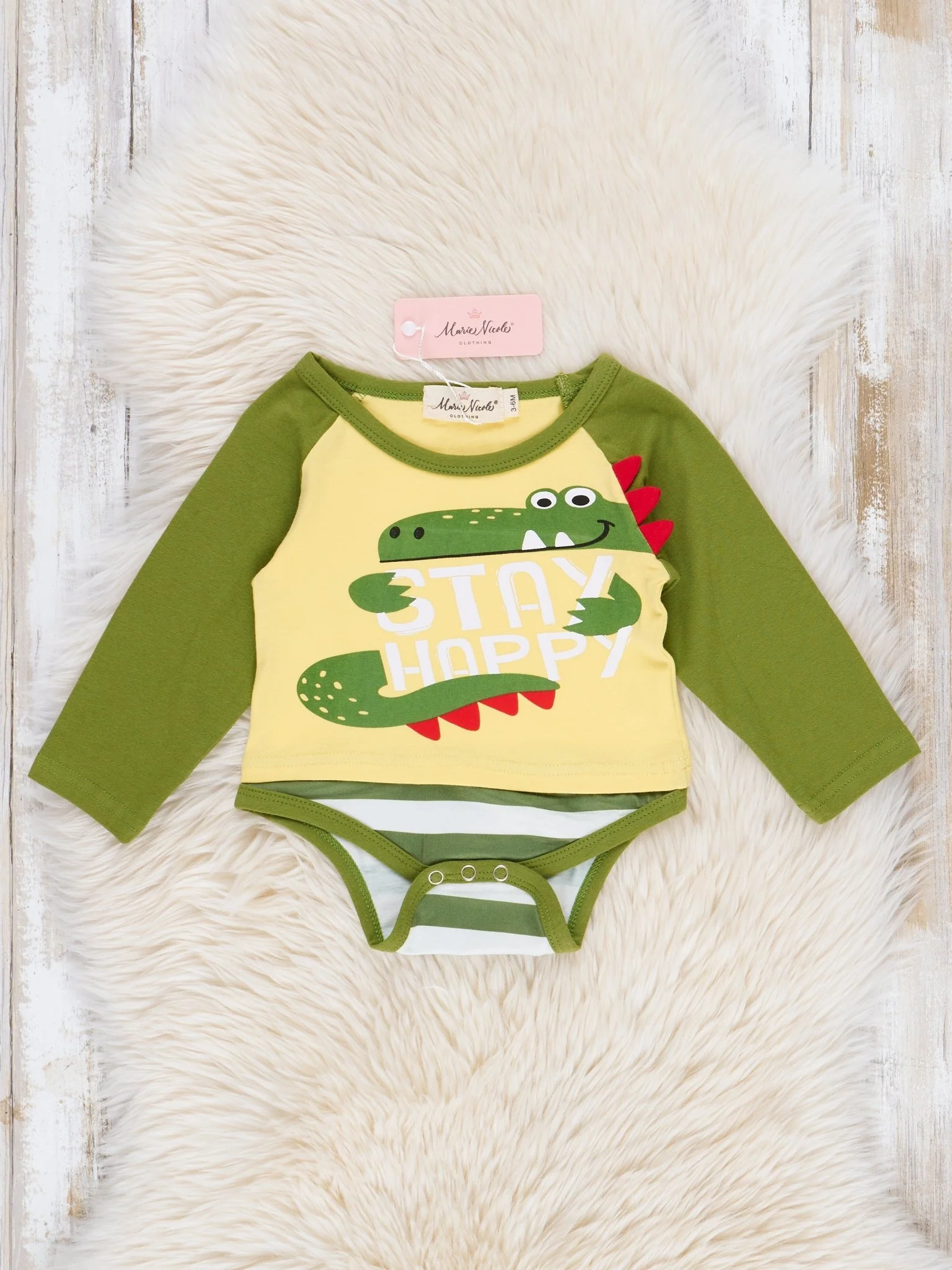 Bright Green Alligator Raglan Romper Outfit - Image 3