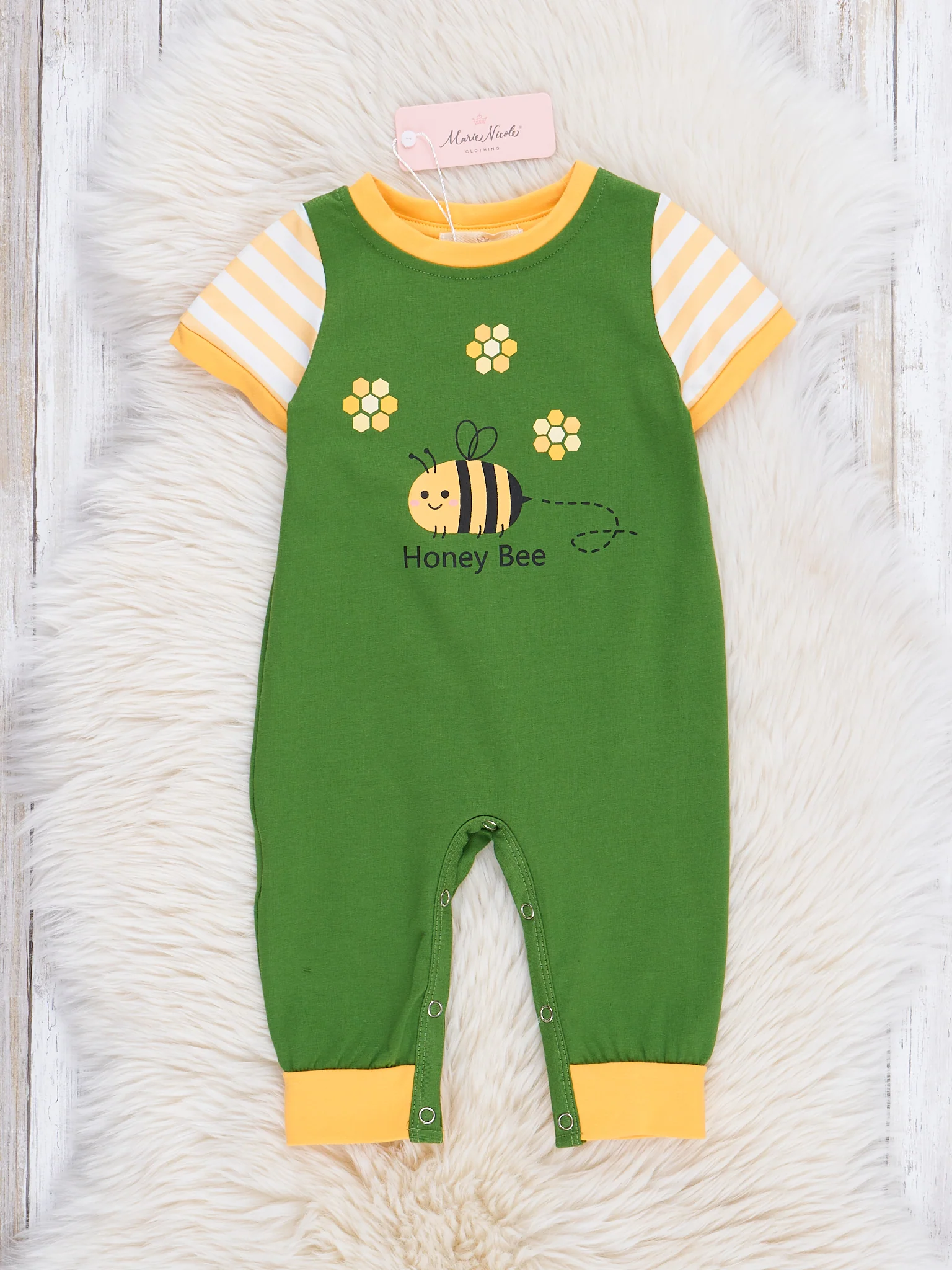 Bright Green Honey Bee Romper