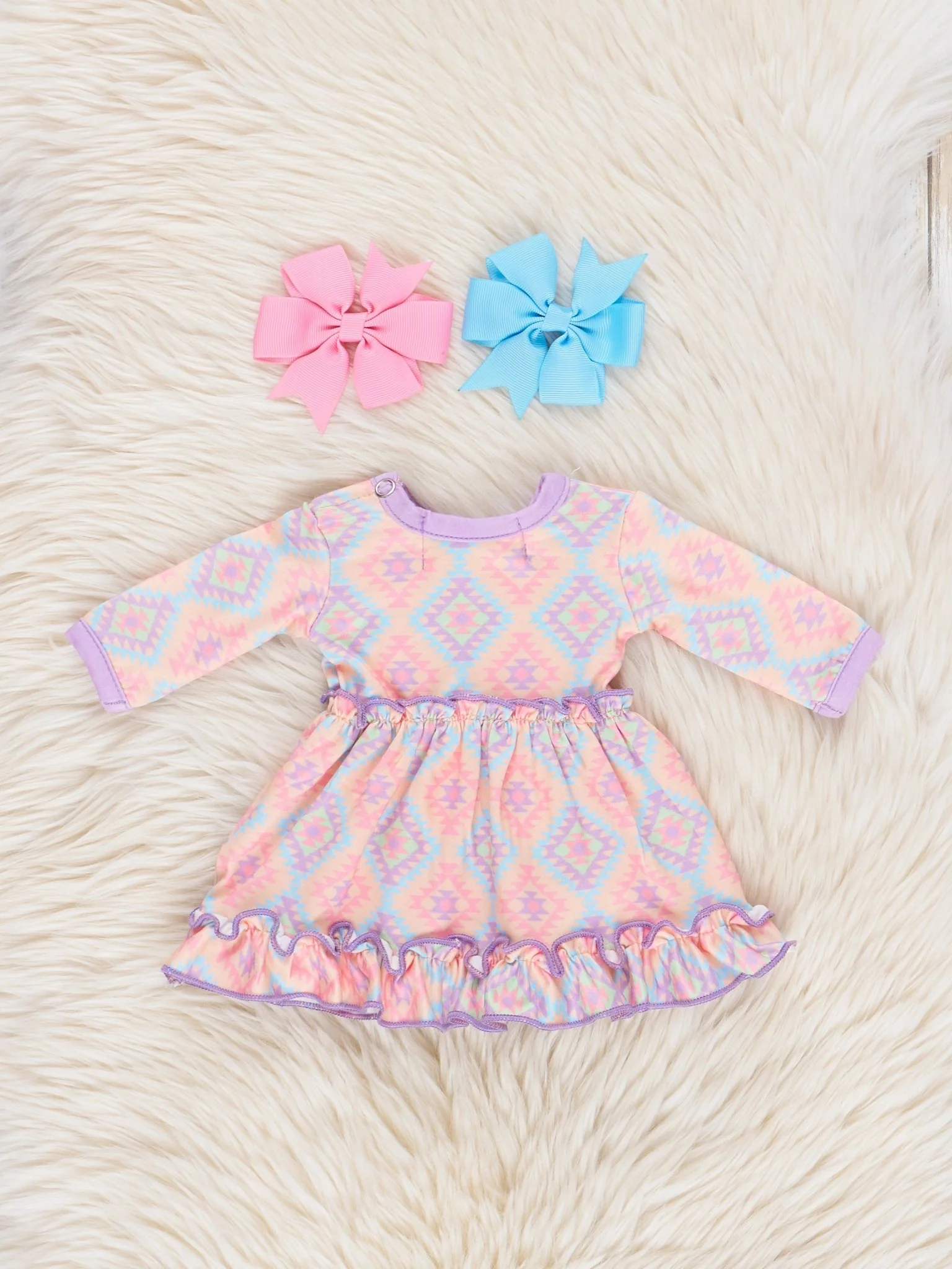 Bright Neon Boho Ruffle 18 inch Doll Dress - Image 2
