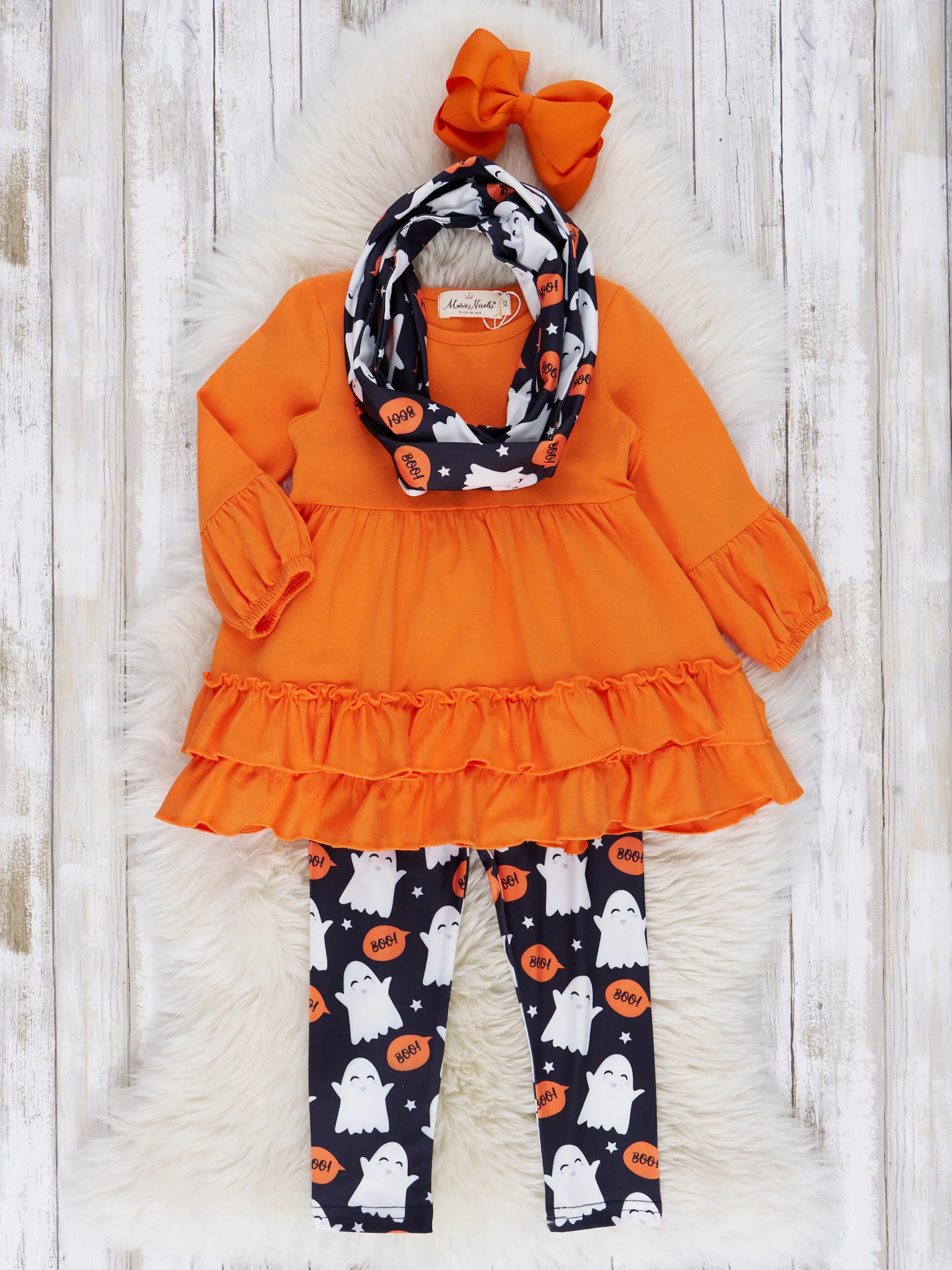 Bright Orange Ghost Ruffle Scarf Outfit