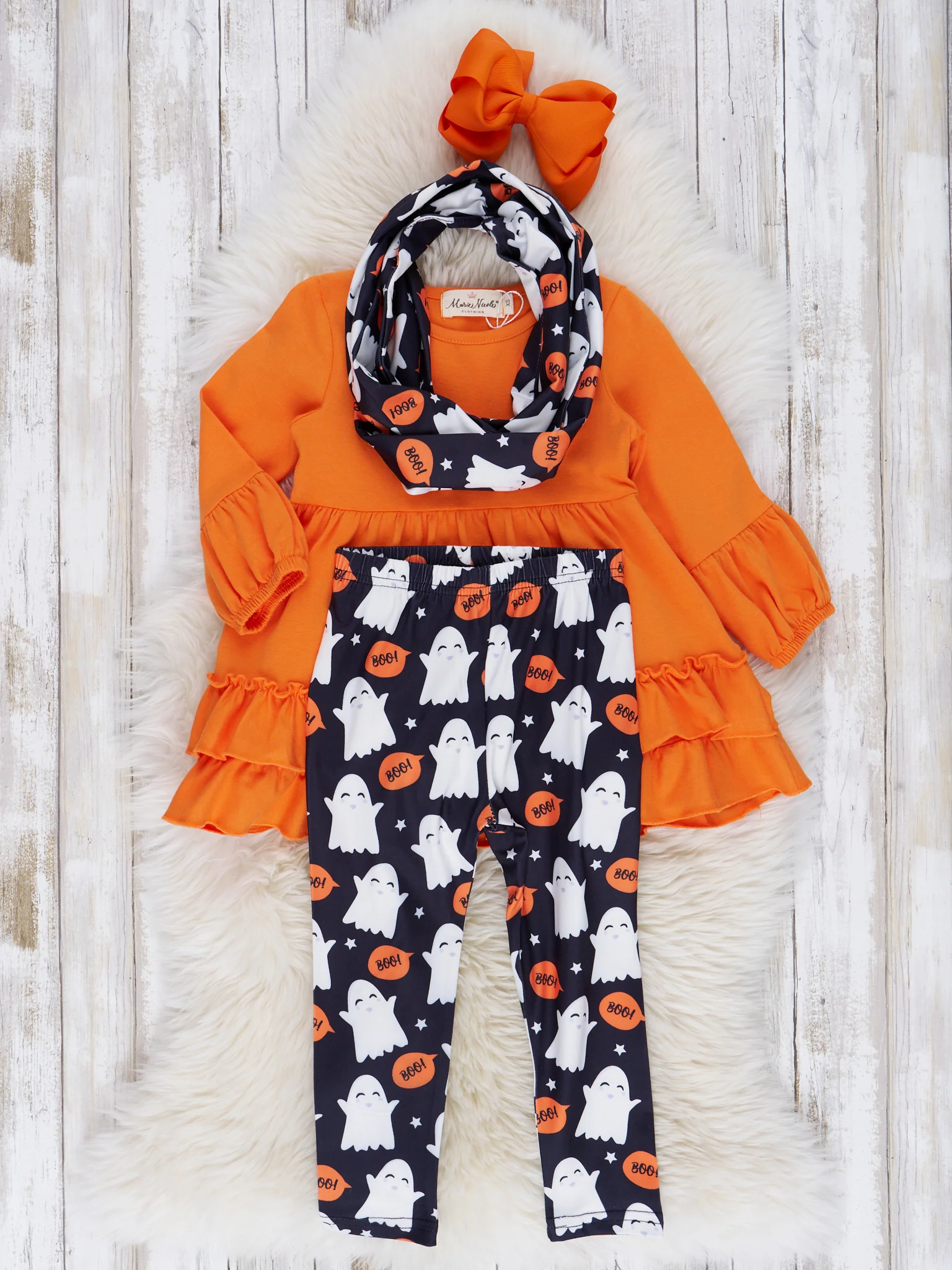 Bright Orange Ghost Ruffle Scarf Outfit - Image 2