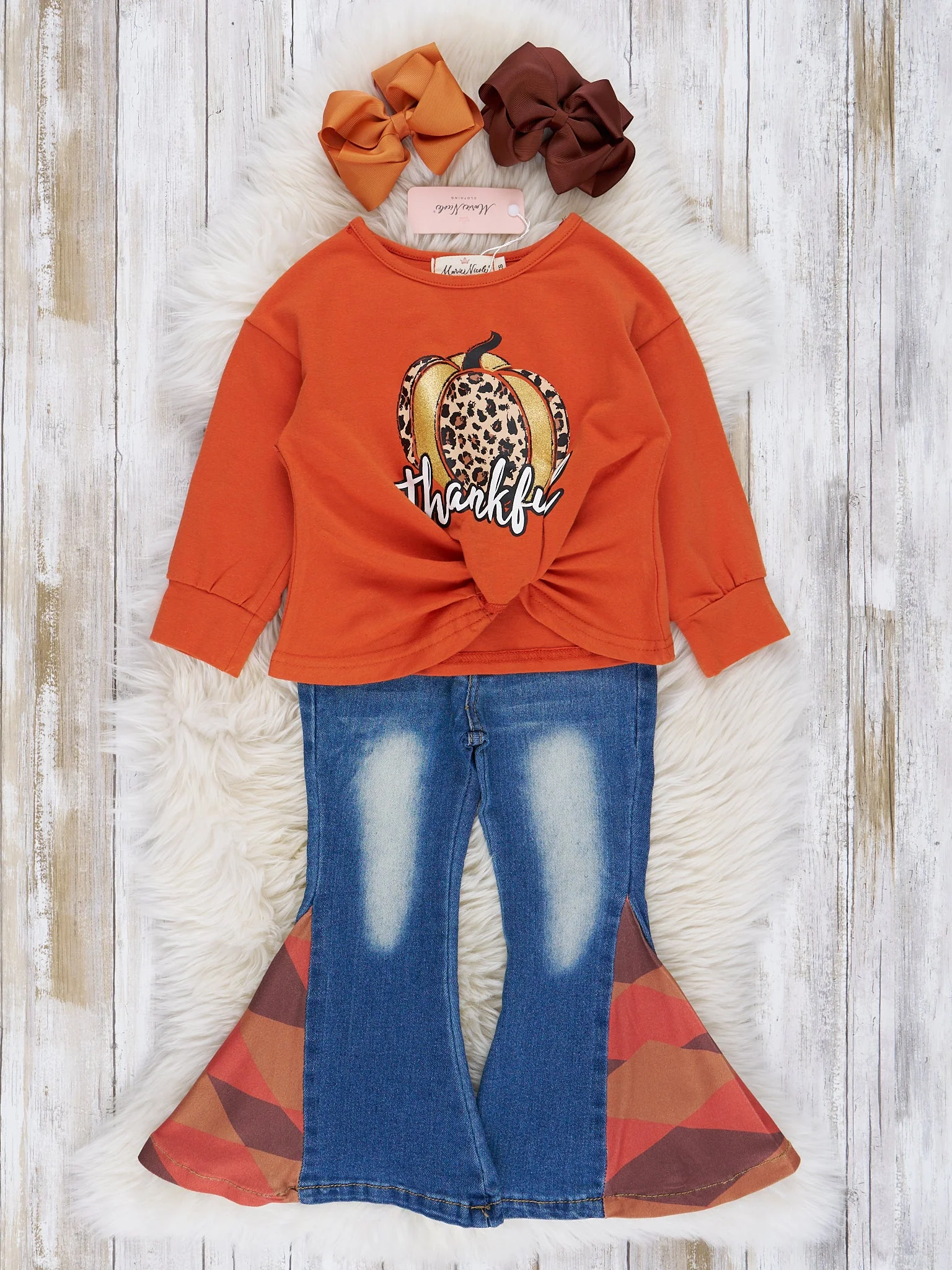 Bright Orange "Thankful" Bell Bottom Outfit